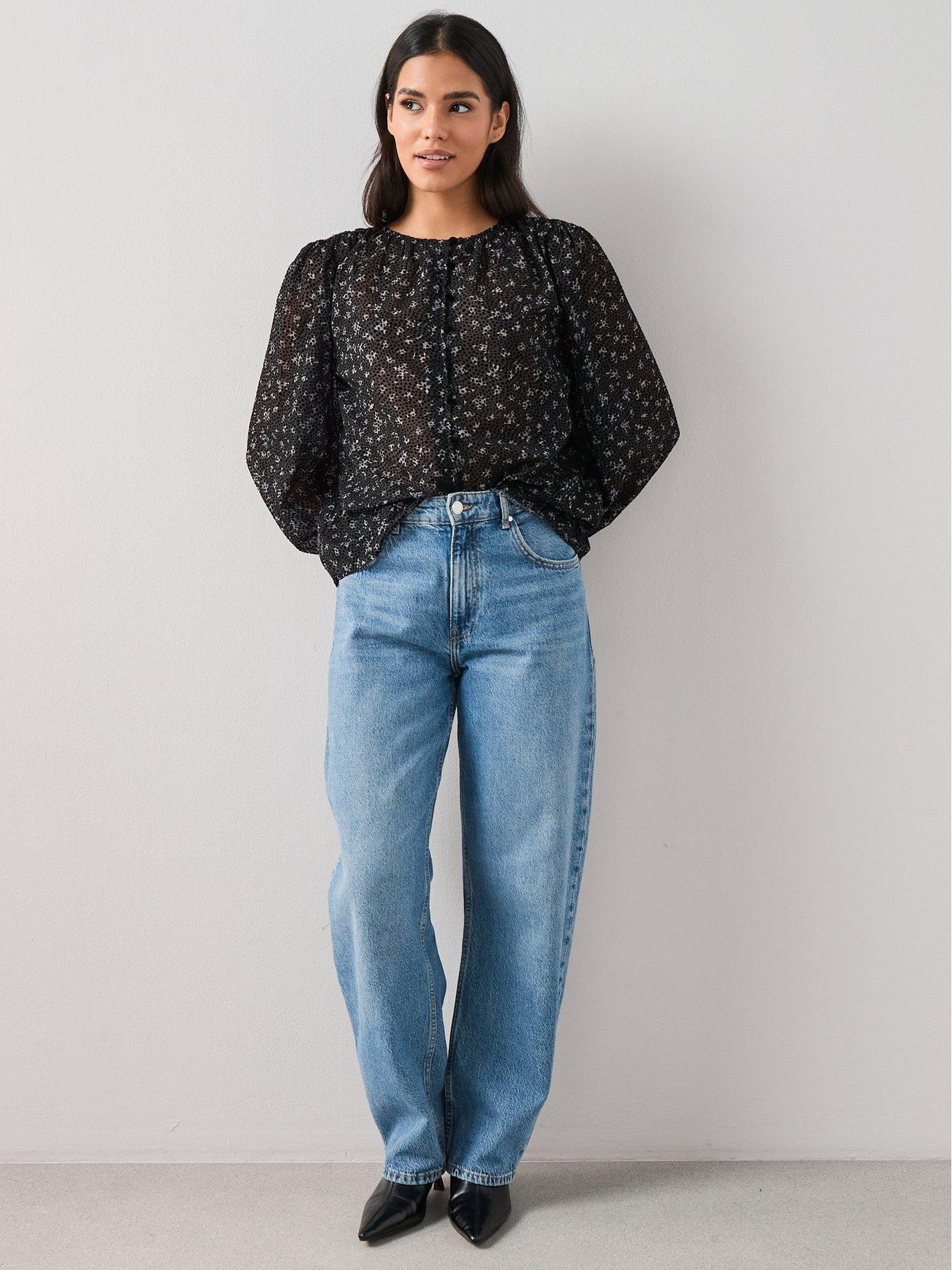 Image 5 of 7 of The Very Collection Ditsy Floral Button Through Blouse - Black