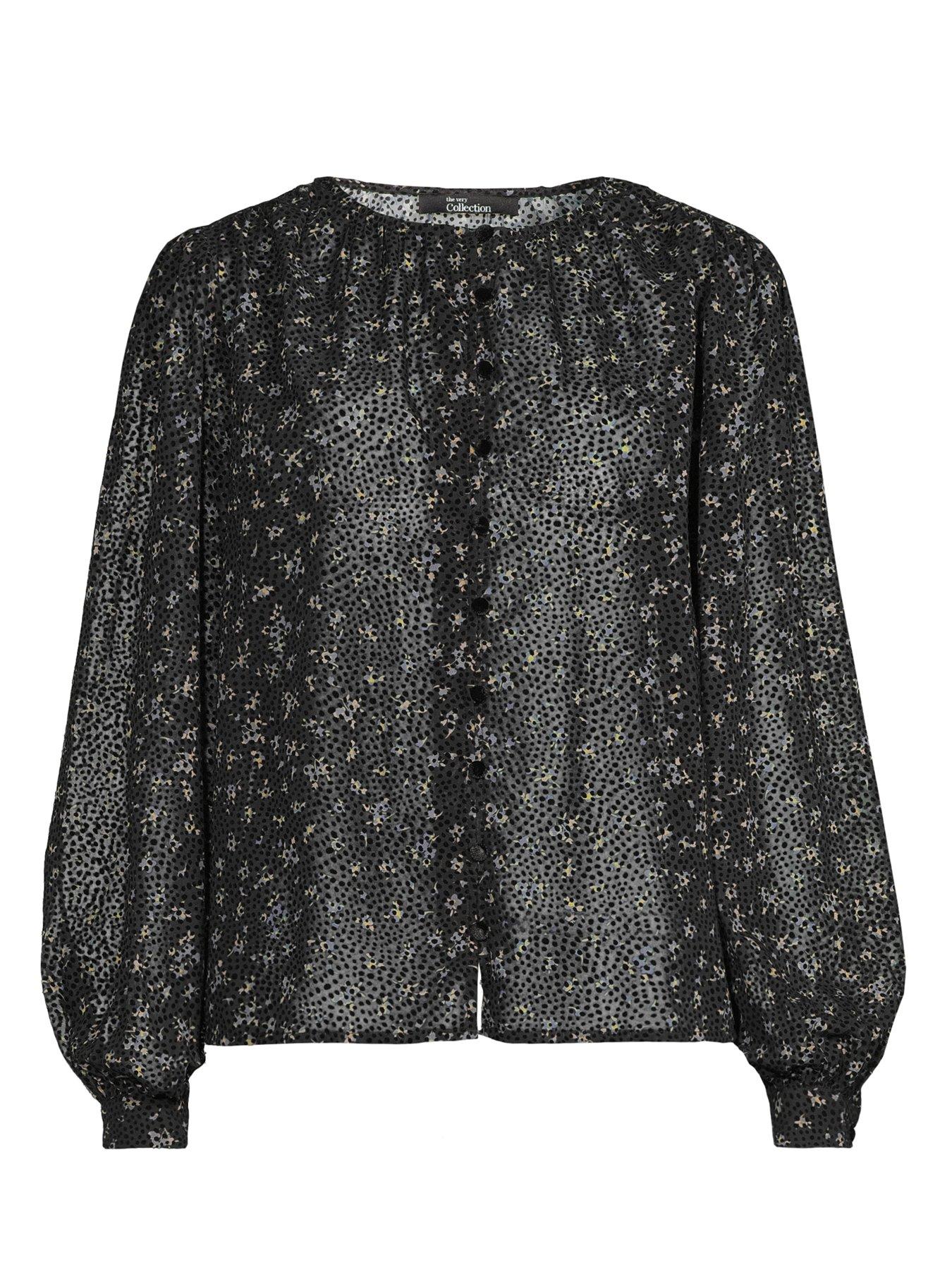 Image 7 of 7 of The Very Collection Ditsy Floral Button Through Blouse - Black