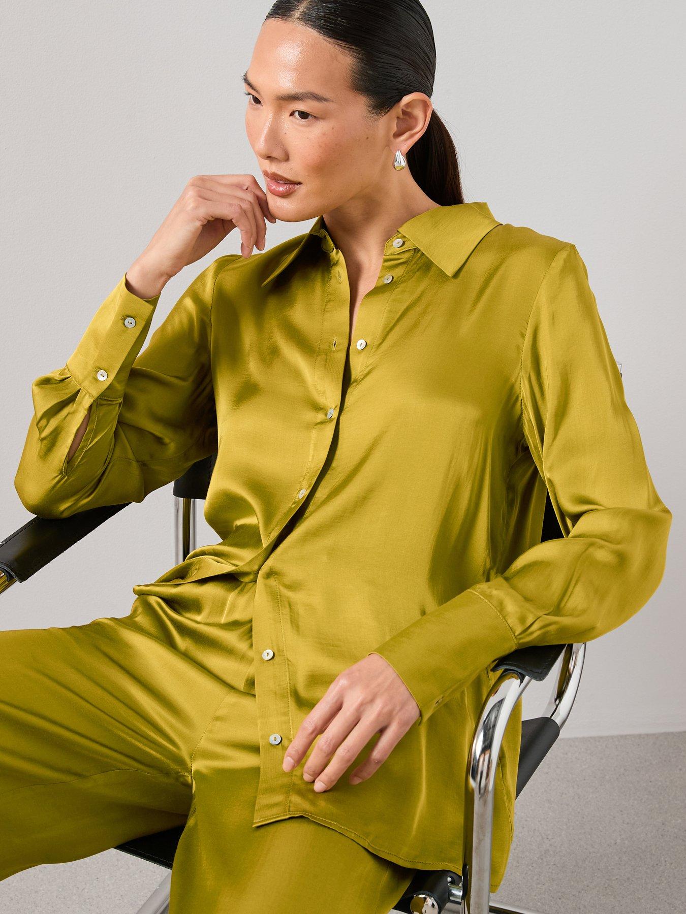 front image of the-very-collection-satin-co-ord-blouse-green