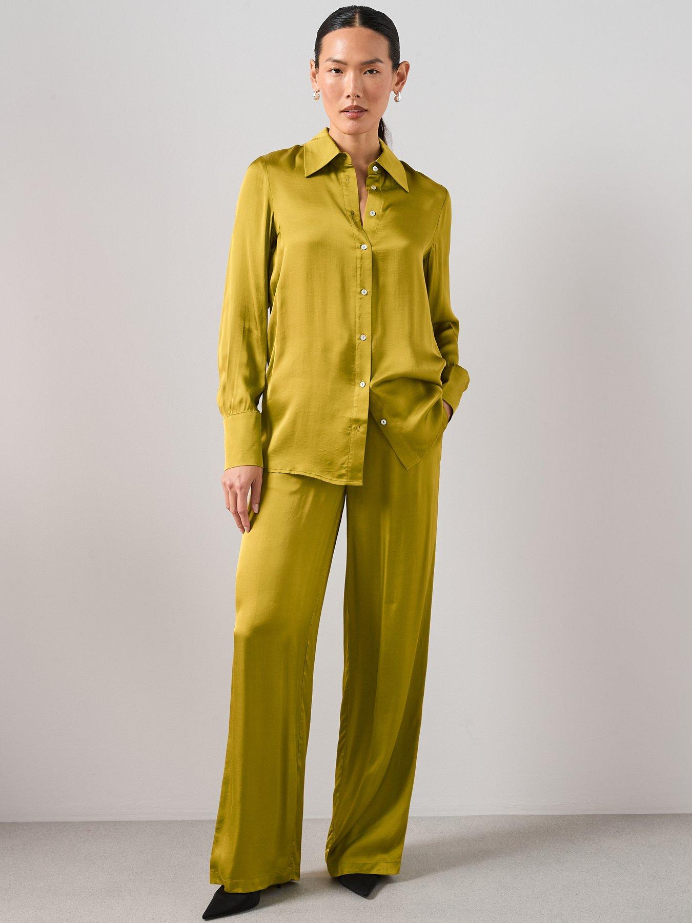  image of the-very-collection-satin-co-ord-blouse-green