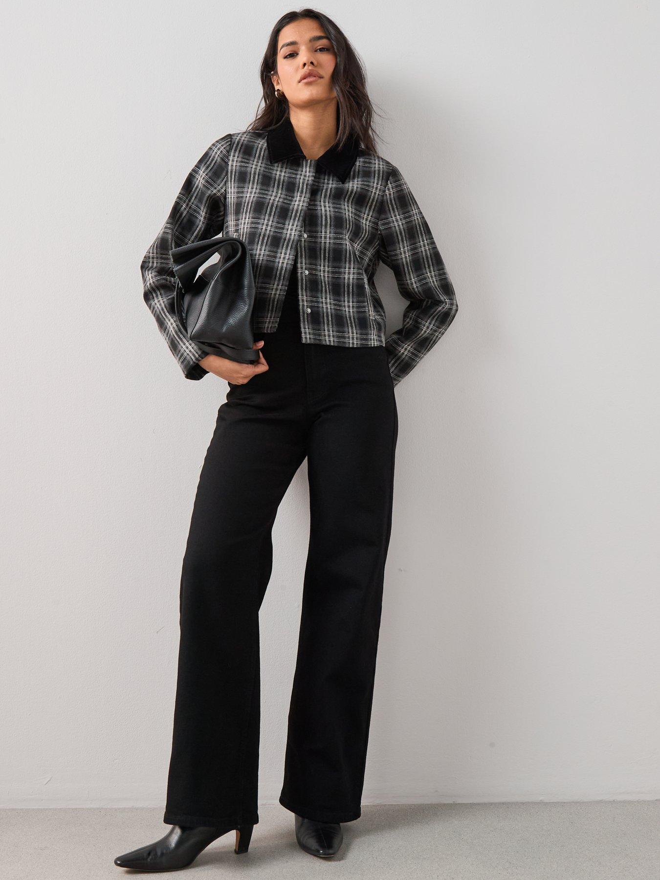 Image 4 of 7 of The Very Collection Contrast Collar Check Cocoon Jacket Co Ord - Print