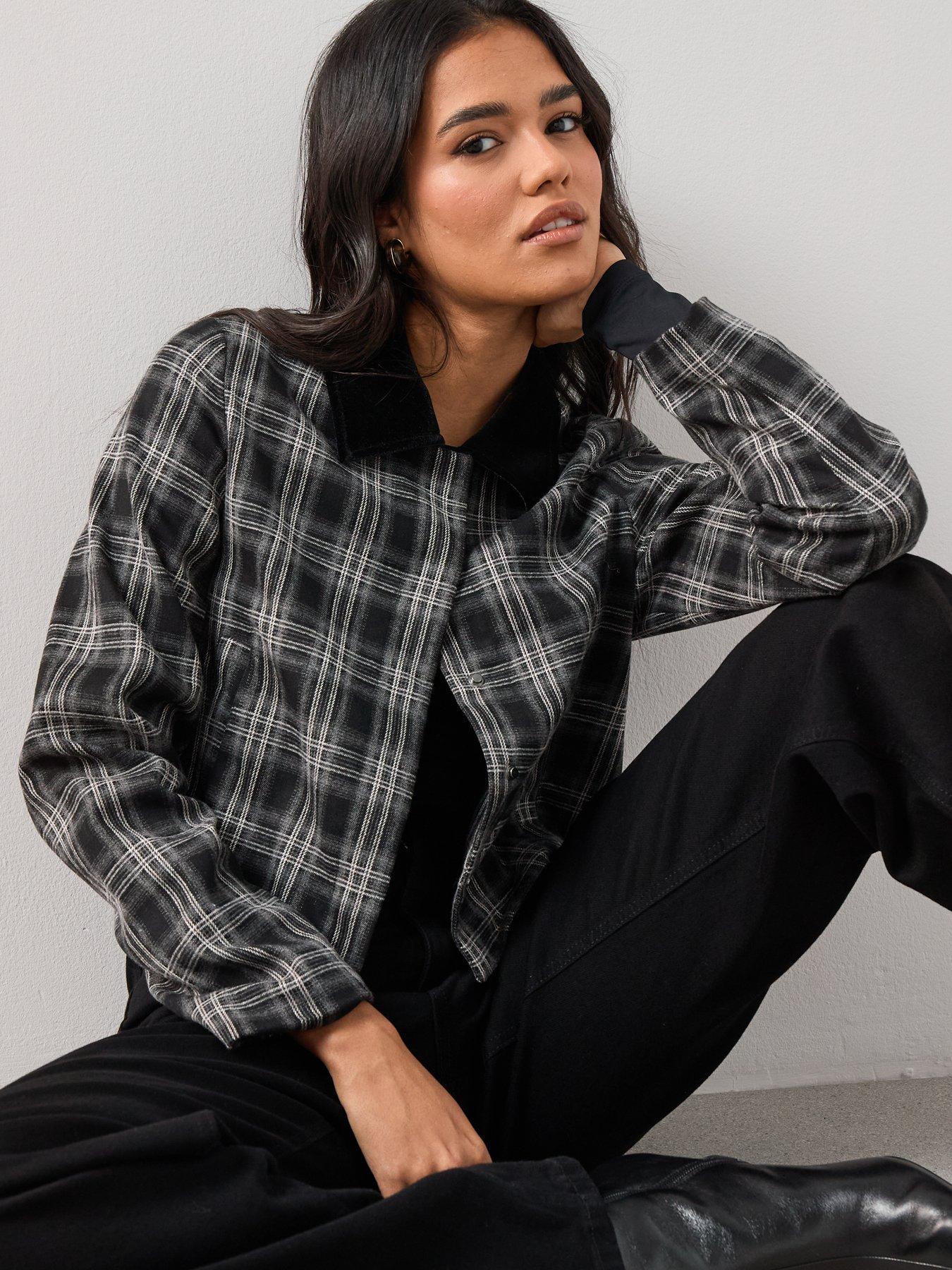 Image 6 of 7 of The Very Collection Contrast Collar Check Cocoon Jacket Co Ord - Print