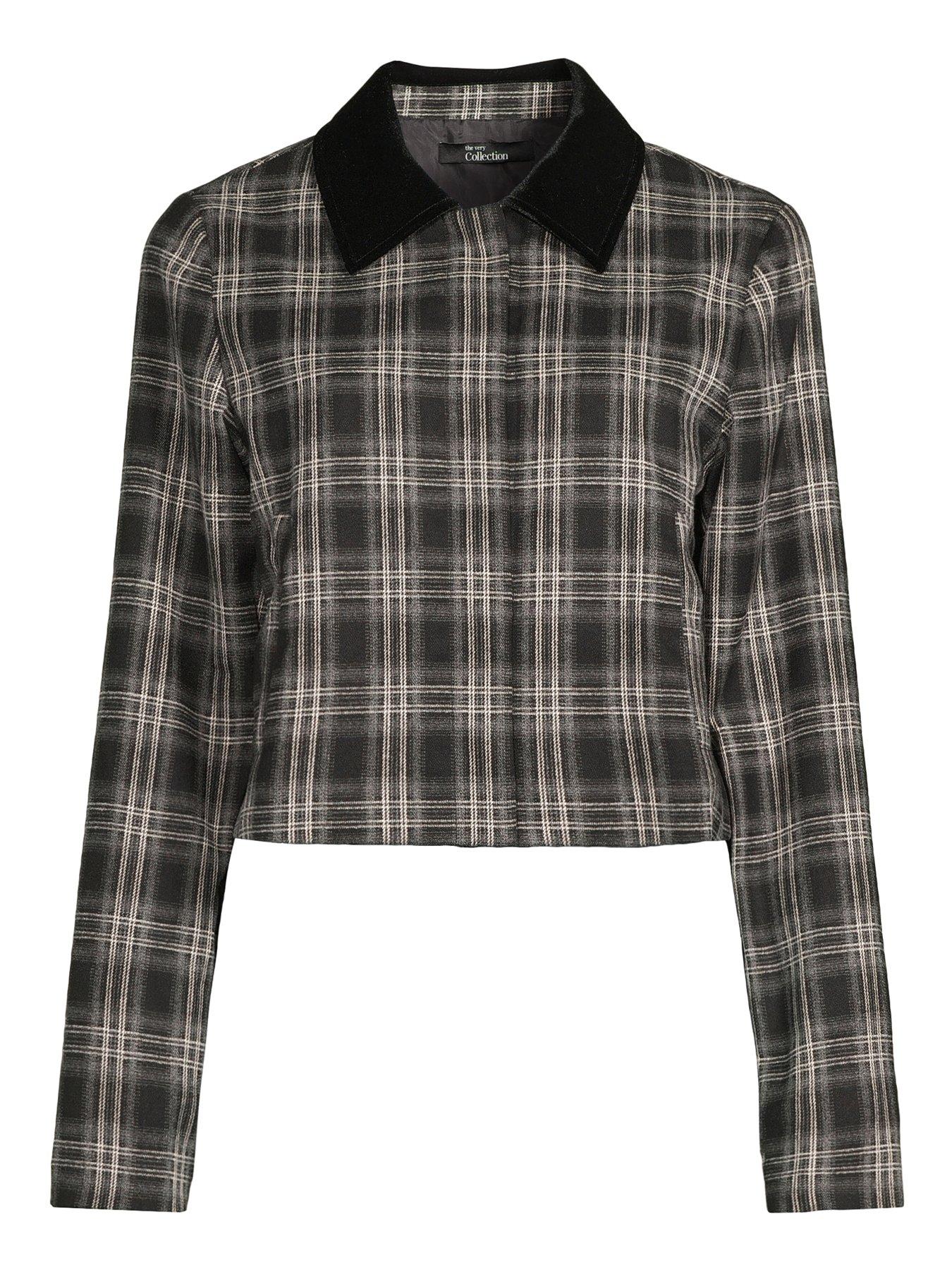 Image 7 of 7 of The Very Collection Contrast Collar Check Cocoon Jacket Co Ord - Print