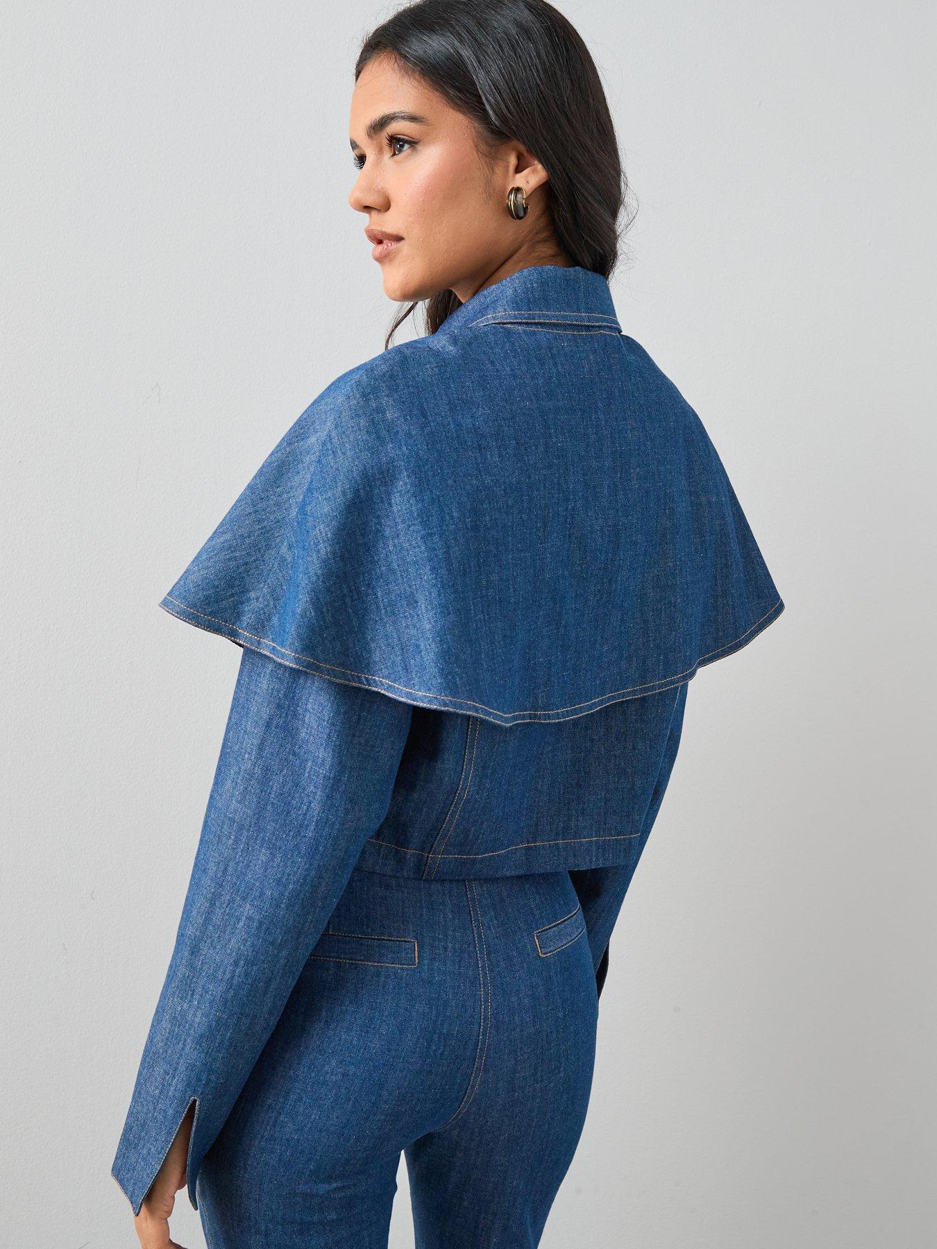  image of the-very-collection-cross-hatch-cape-denim-jacket-co-ord-blue