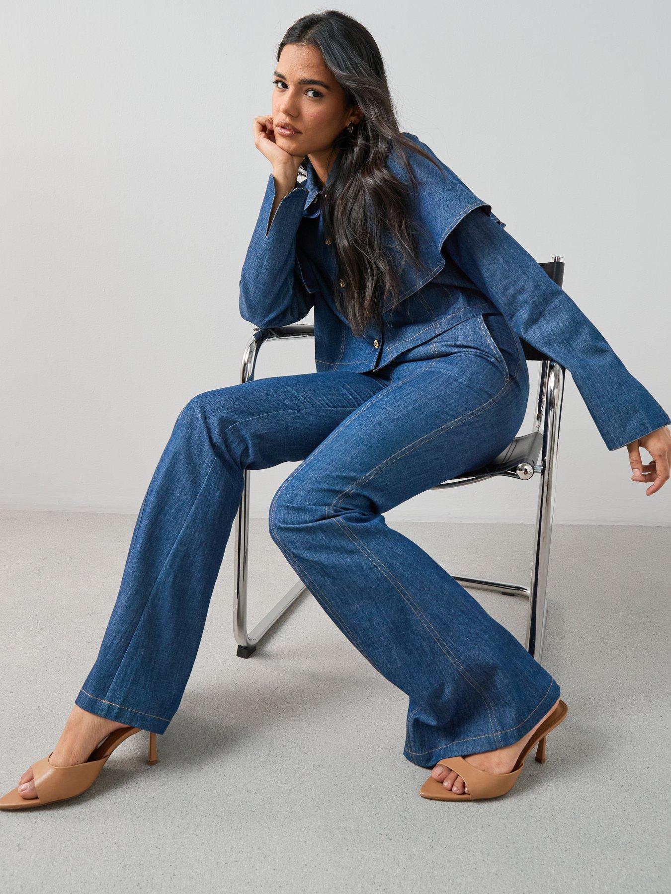  image of the-very-collection-cross-hatch-cape-denim-jacket-co-ord-blue