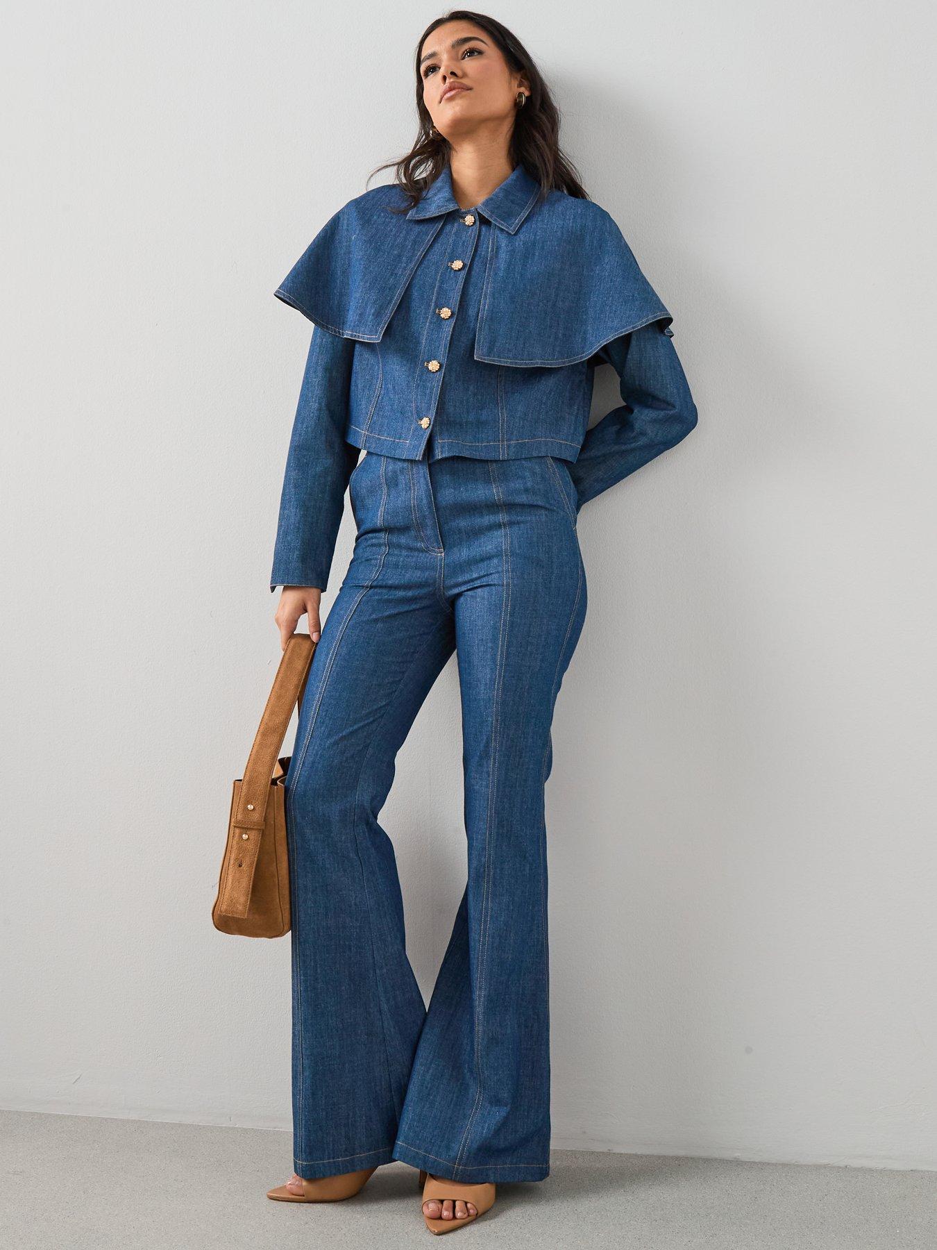 the-very-collection-cross-hatch-flare-denim-trousers-co-ord-blue