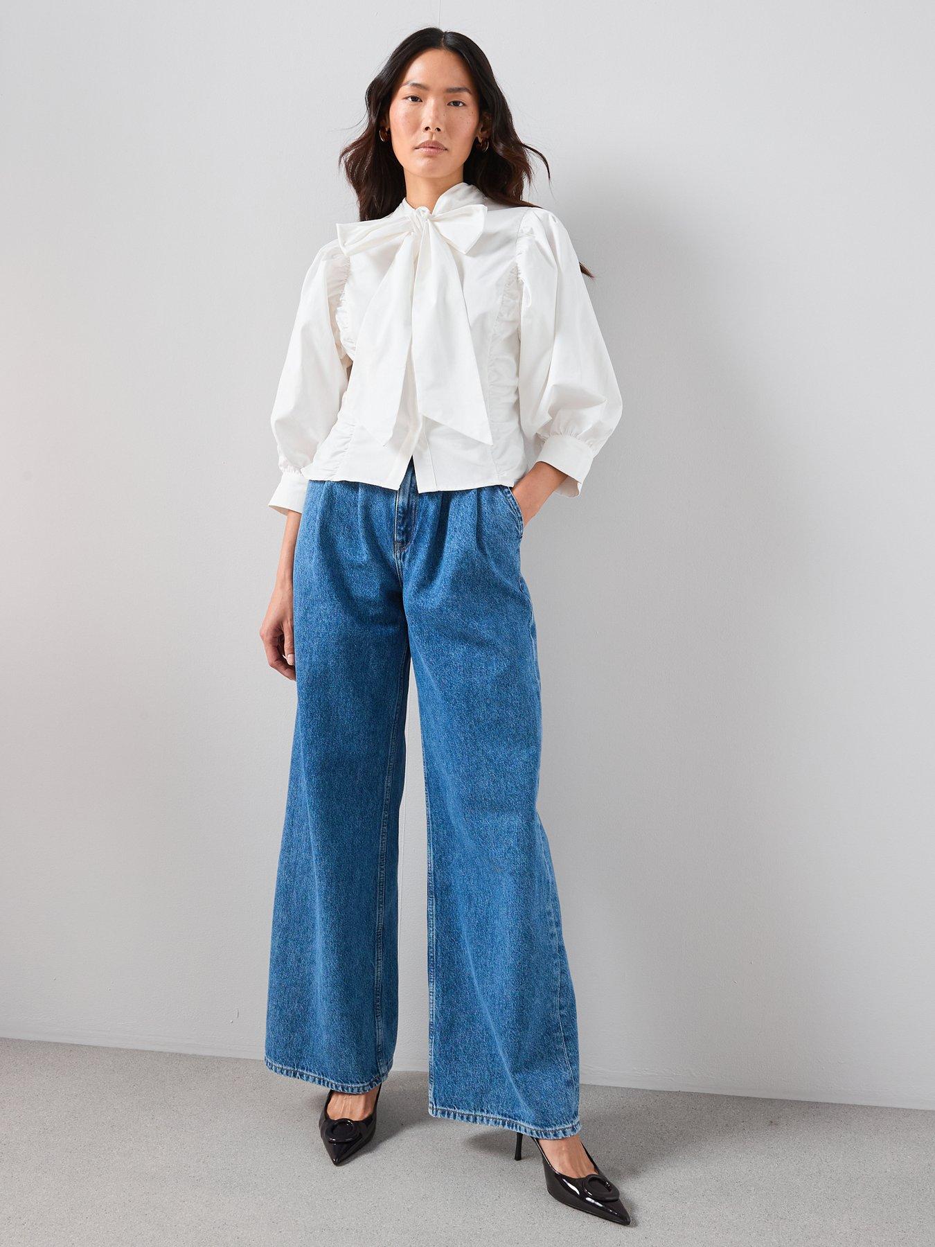  image of the-very-collection-pussy-bow-balloon-sleeve-blouse-cream