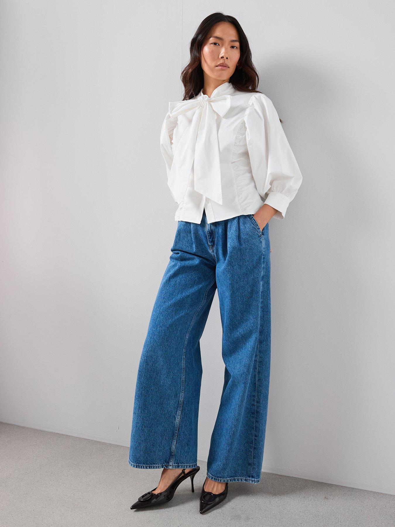  image of the-very-collection-pussy-bow-balloon-sleeve-blouse-cream