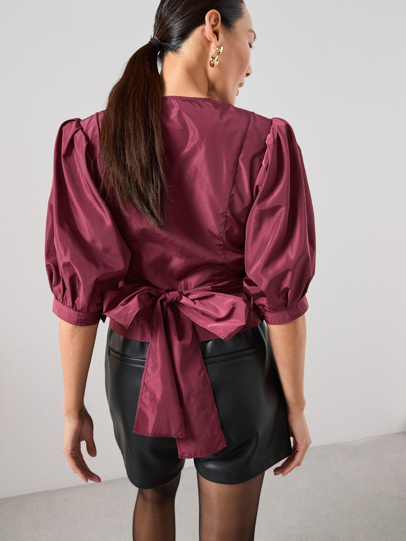 stillFront image of the-very-collection-wrap-puff-sleeve-blouse-purple