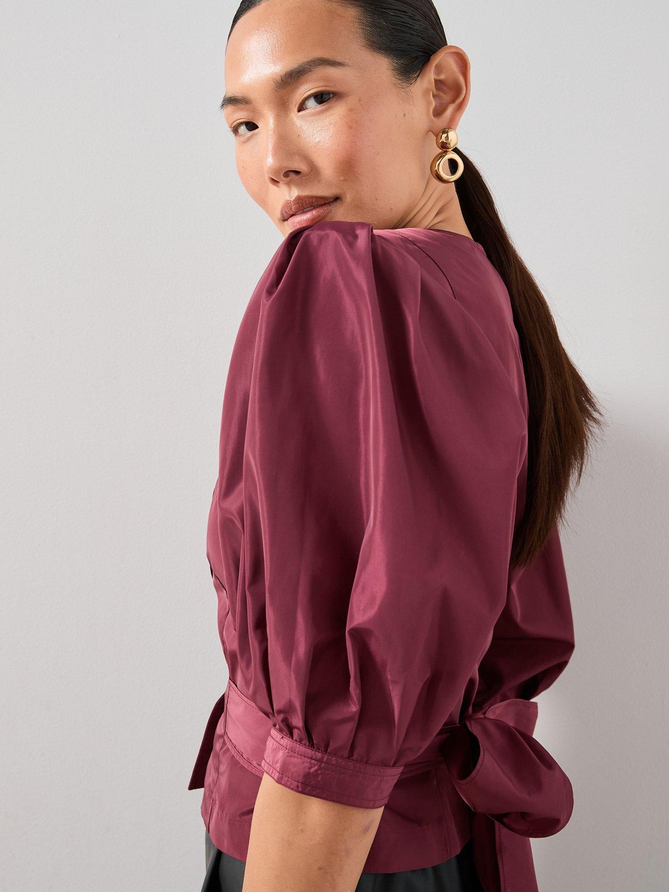  image of the-very-collection-wrap-puff-sleeve-blouse-purple