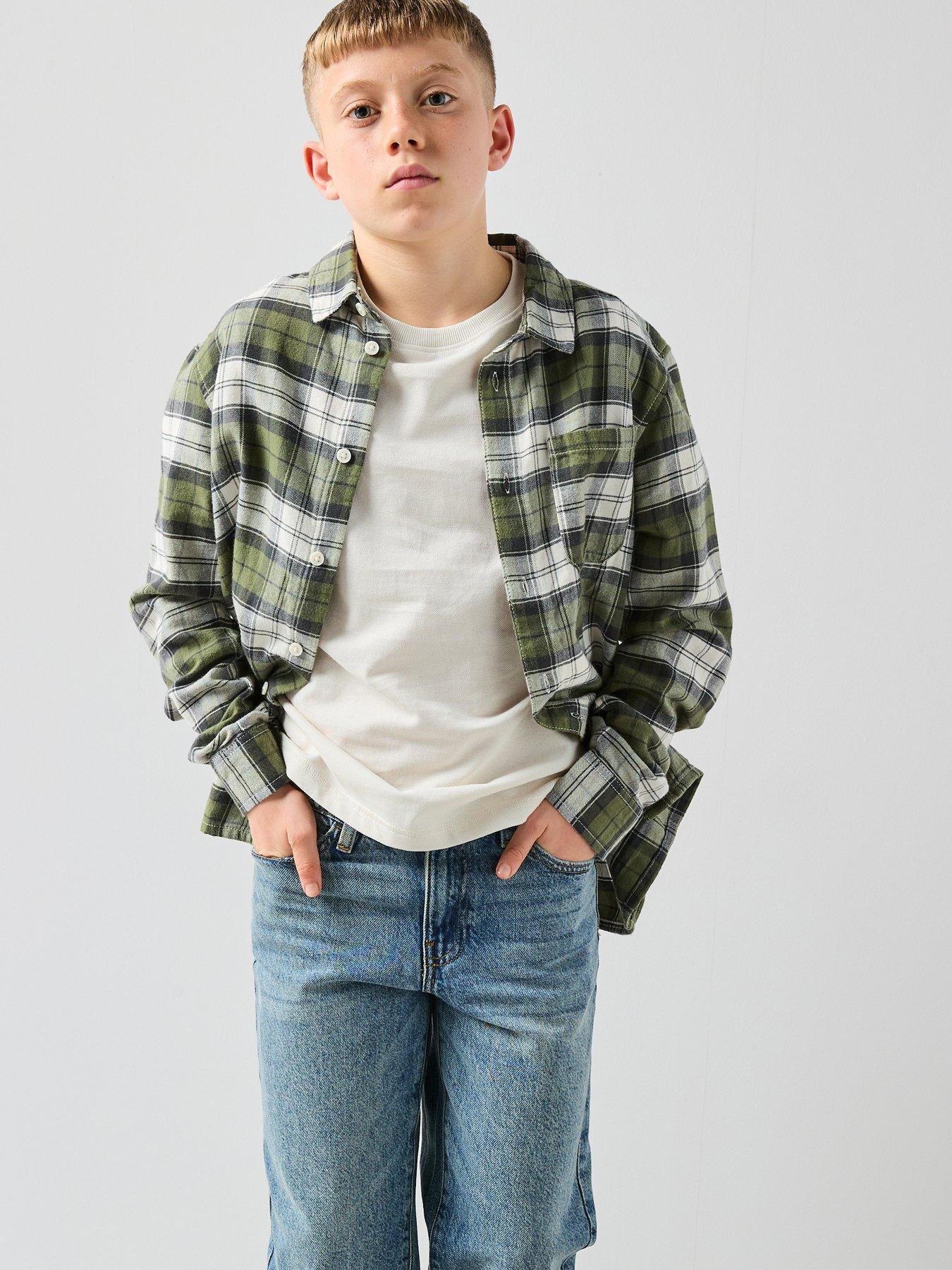 The Very Collection Boys Textured T-shirt And Check Shirt Outfit Set - Multi