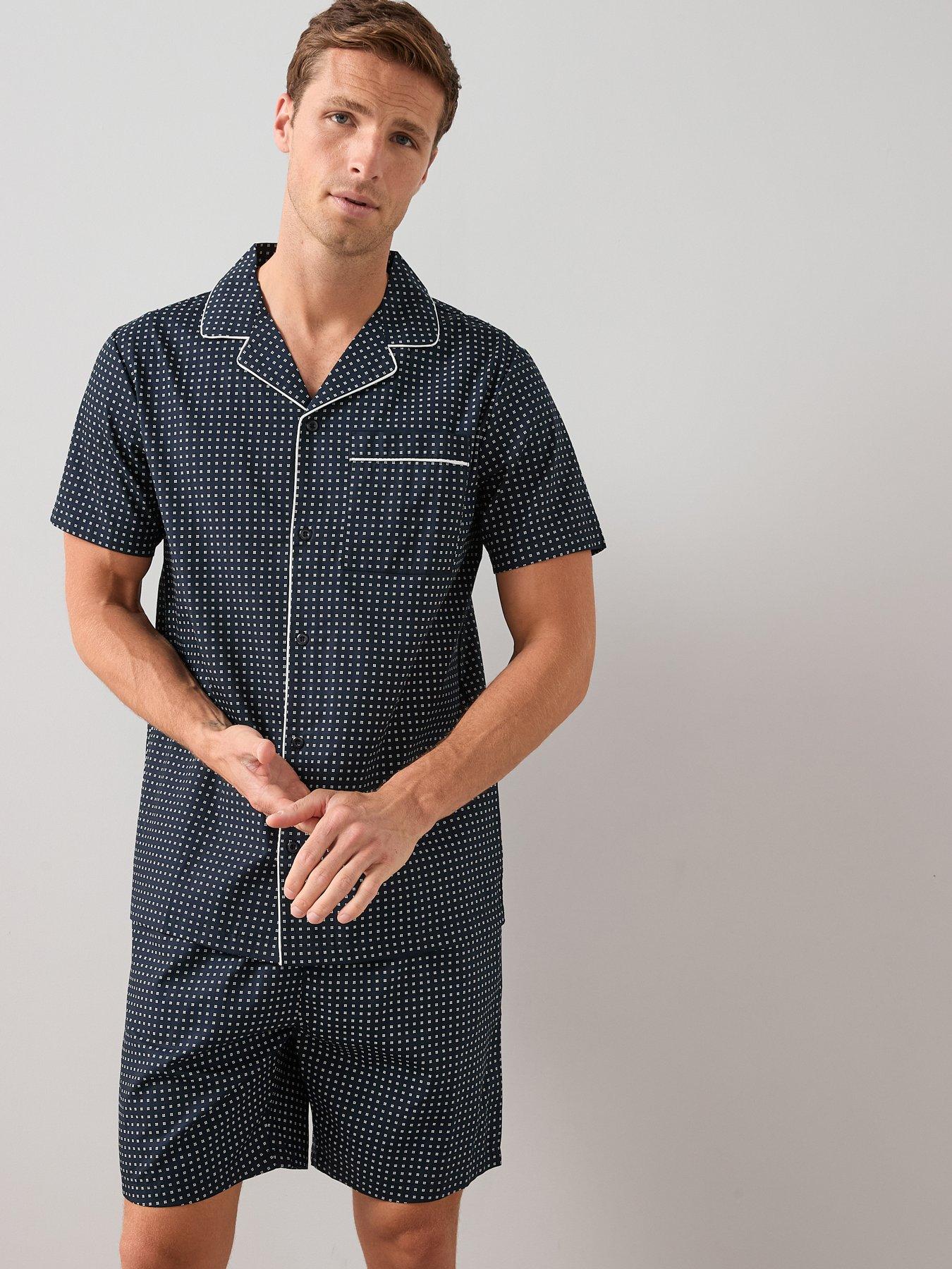 The Very Collection Pure Cotton Geo Print Short  &  Shirt Revere Geometric Pyjama Set - Navy