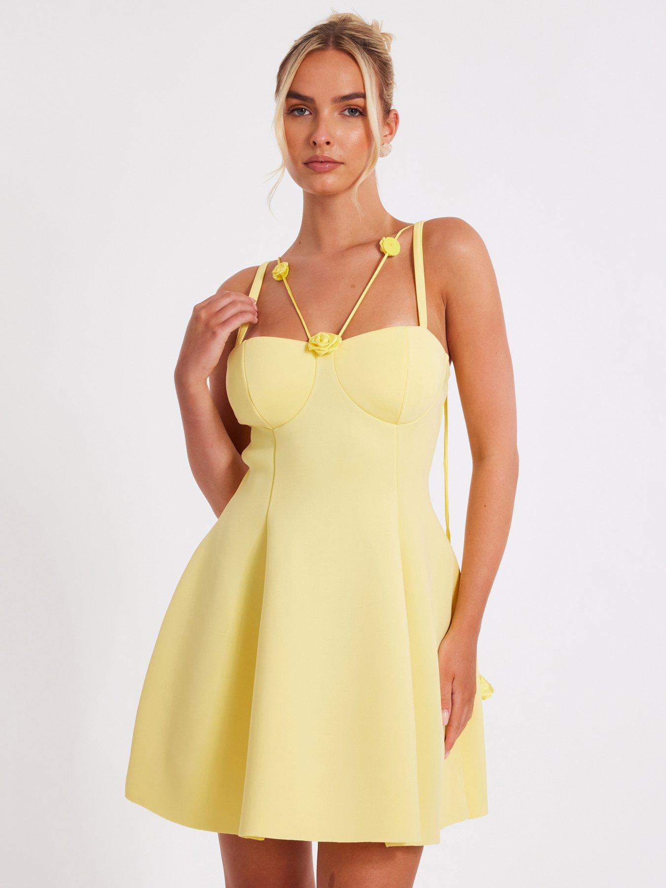 quiz-lemon-floral-trim-mini-dress