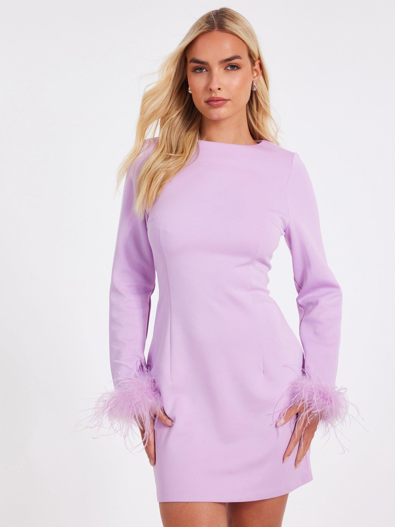 undefined Lilac Feather Trim Mini Dress
