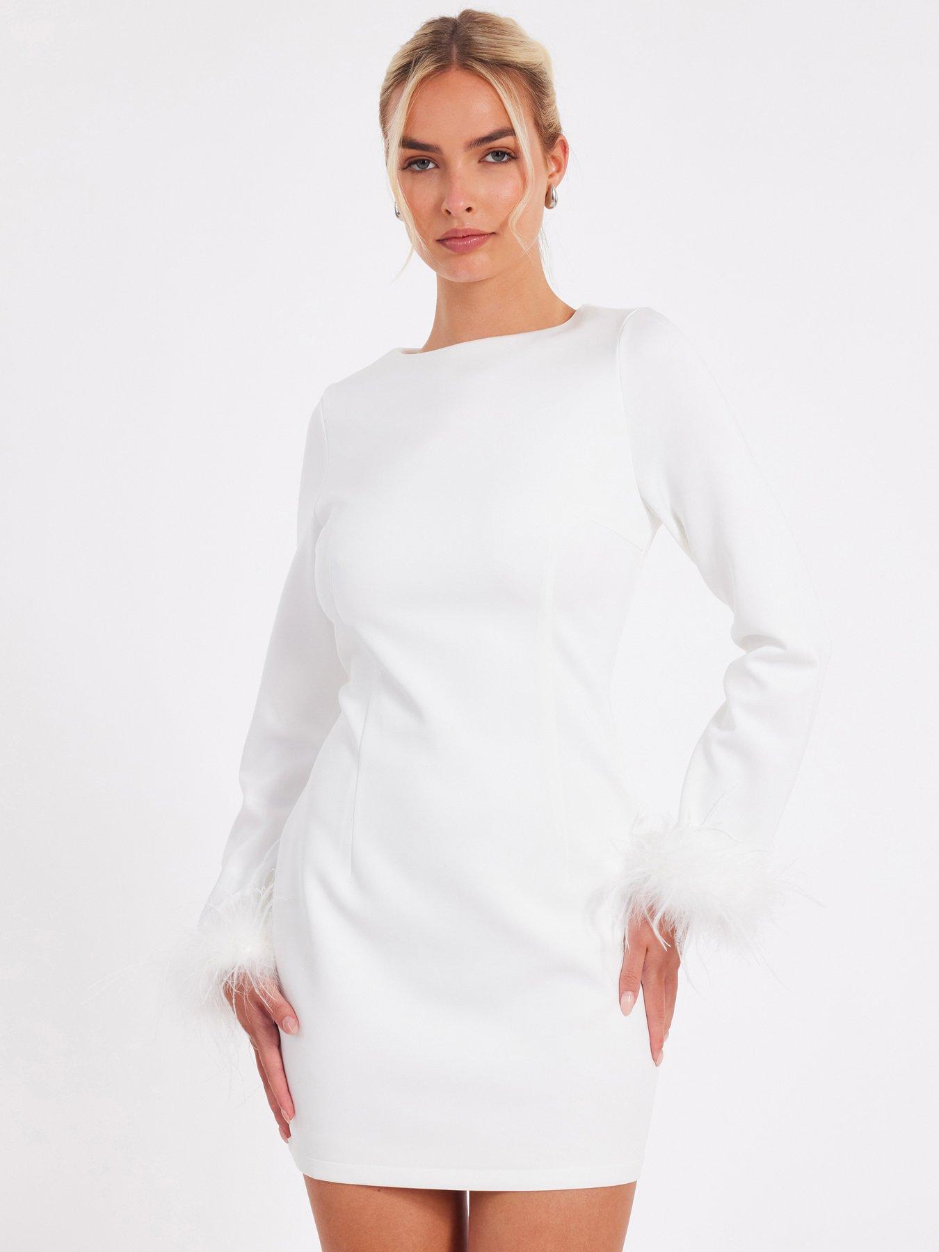 quiz-white-feather-trim-mini-dress