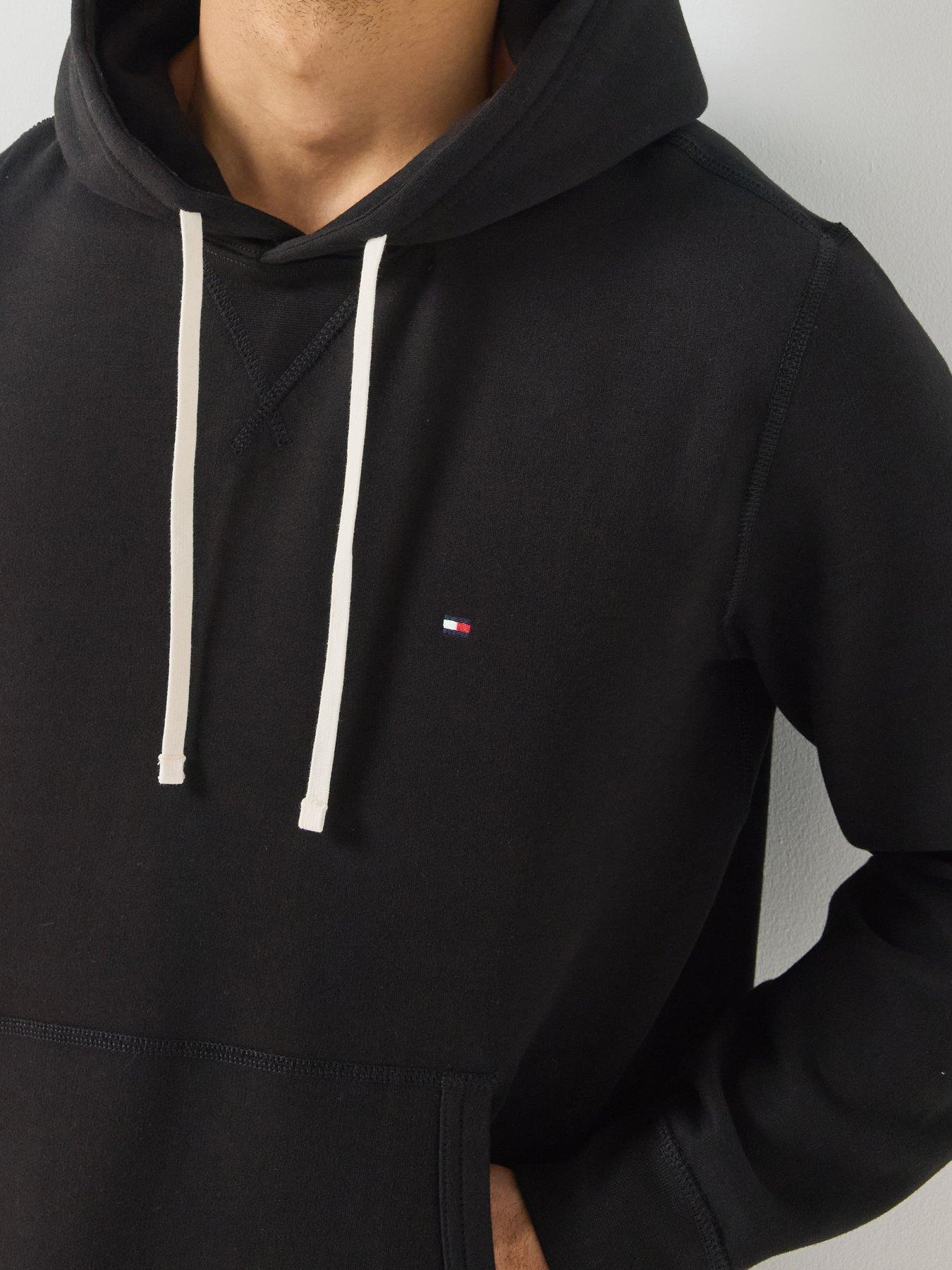 Image 6 of 6 of Tommy Hilfiger Mens Classic Fit Cotton-Rich Fleece Hoodie - Black