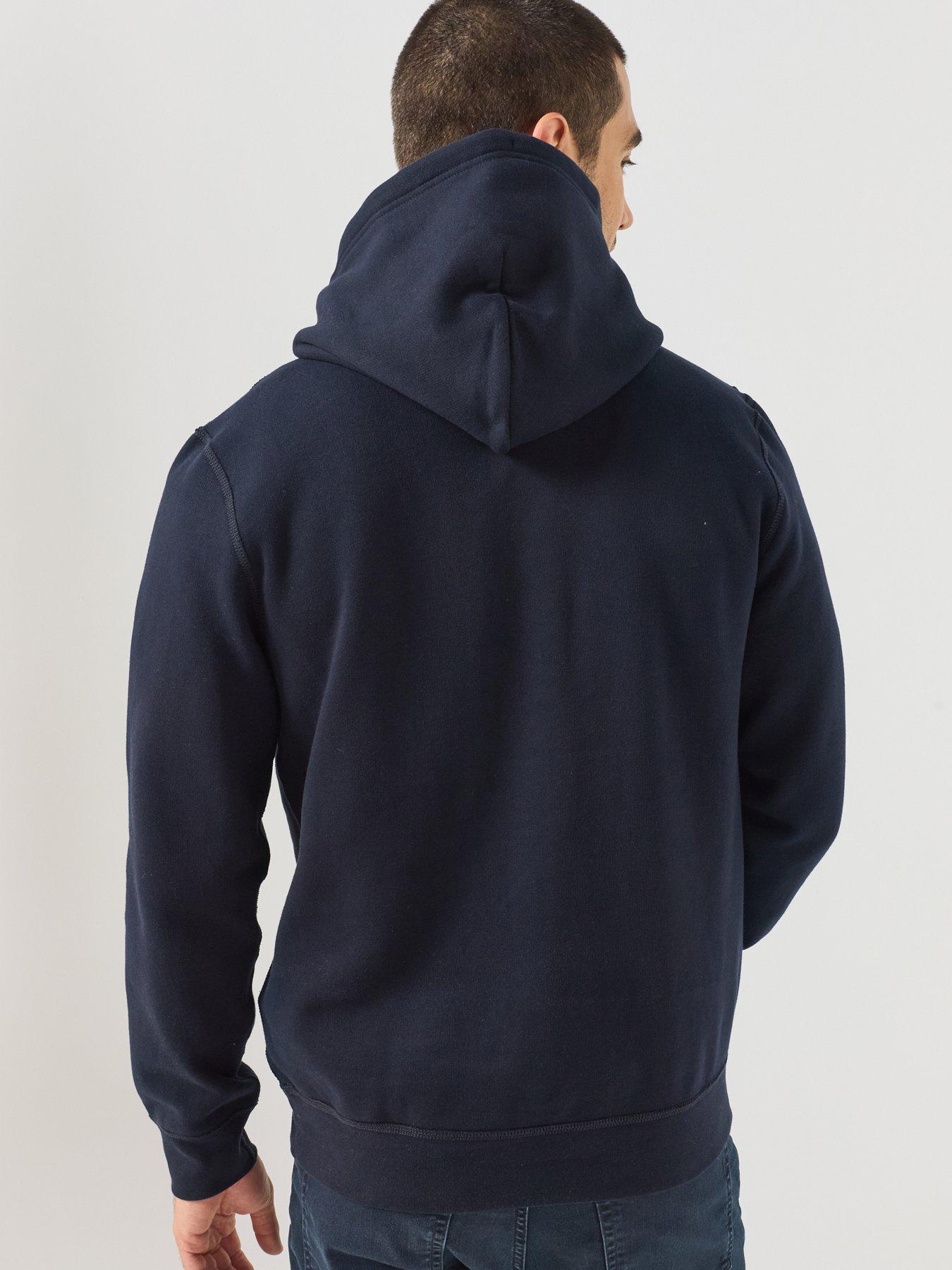 Image 2 of 6 of Tommy Hilfiger Mens Cotton-Blend Fleece Drawstring Hoodie - Navy
