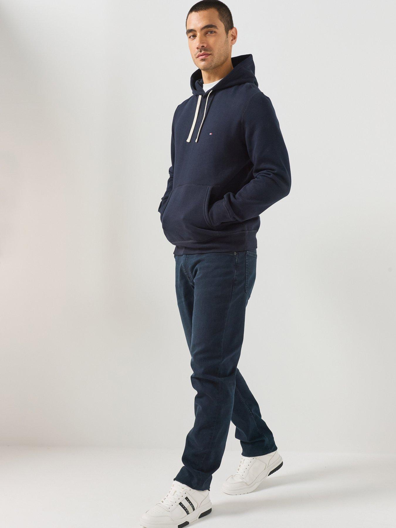 Image 3 of 6 of Tommy Hilfiger Mens Cotton-Blend Fleece Drawstring Hoodie - Navy