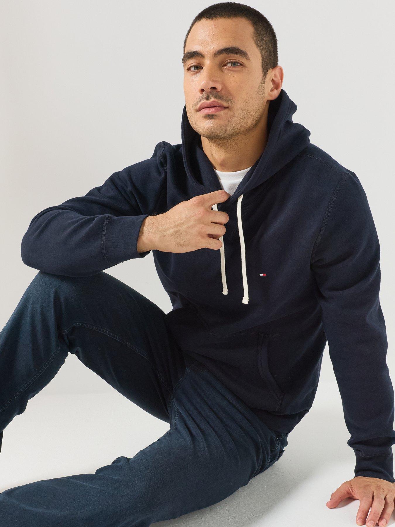 Image 5 of 6 of Tommy Hilfiger Mens Cotton-Blend Fleece Drawstring Hoodie - Navy