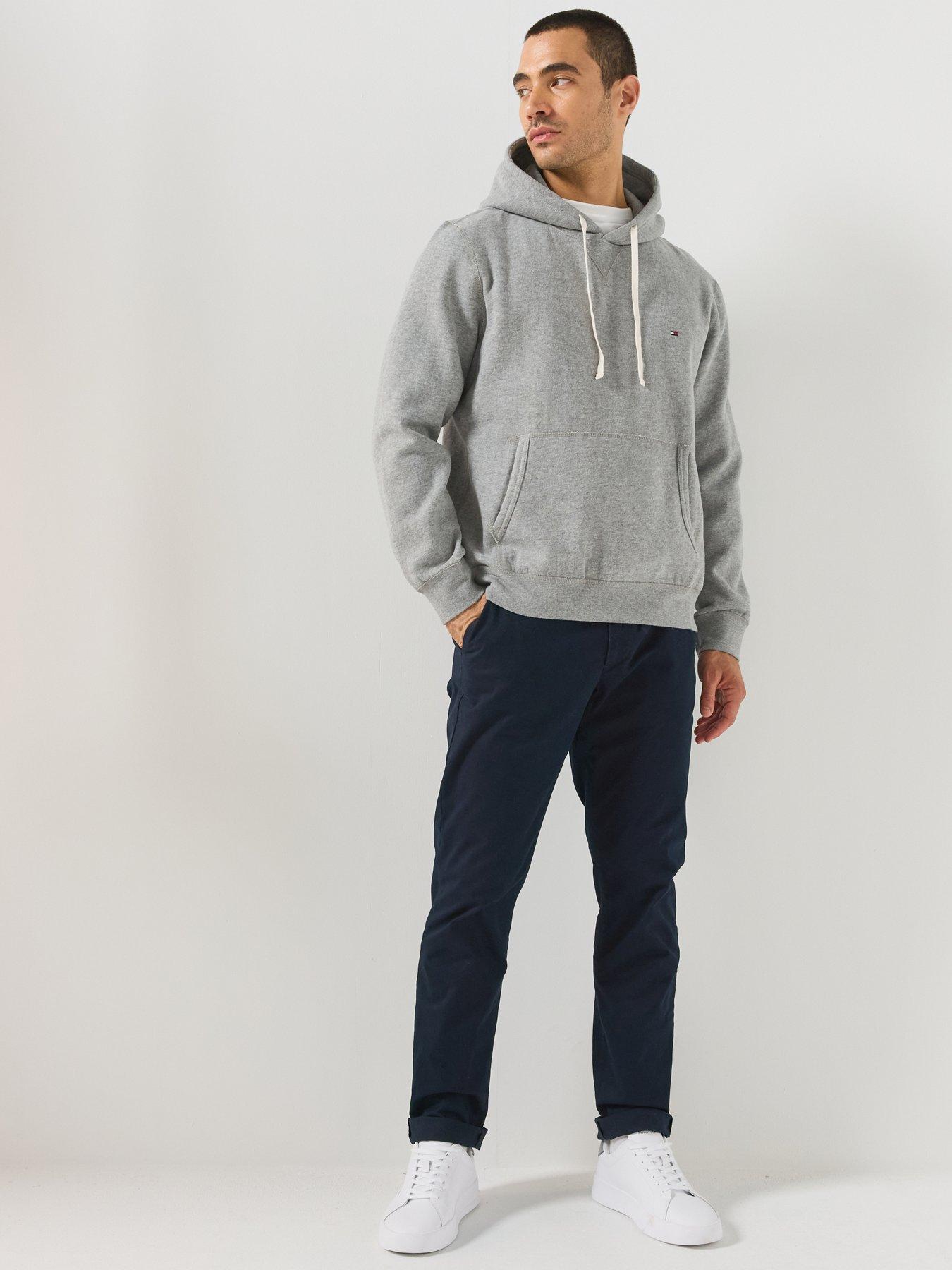 Image 3 of 6 of Tommy Hilfiger Mens Cotton-Blend Fleece Drawstring Hoodie - Grey