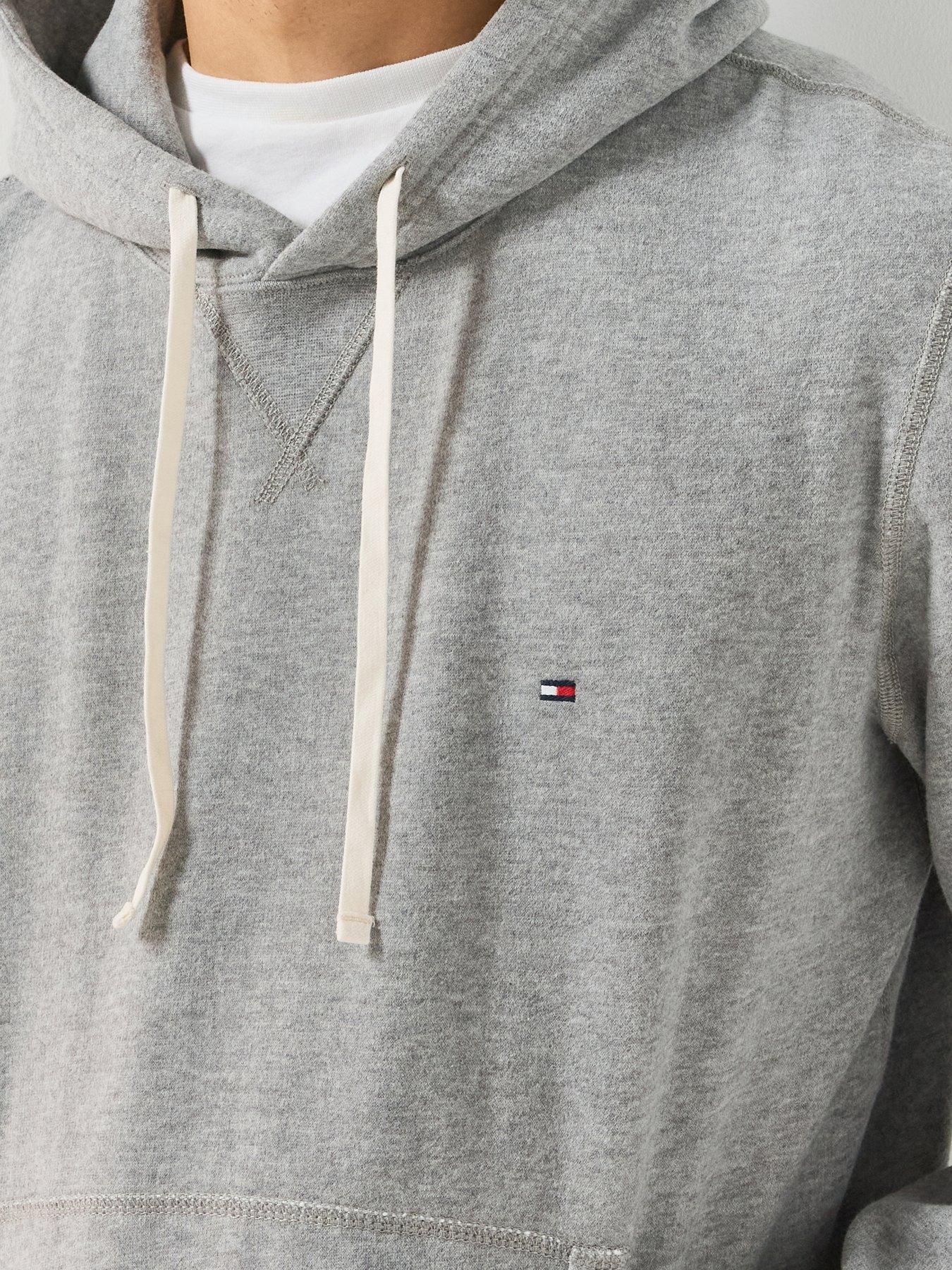 Image 6 of 6 of Tommy Hilfiger Mens Cotton-Blend Fleece Drawstring Hoodie - Grey