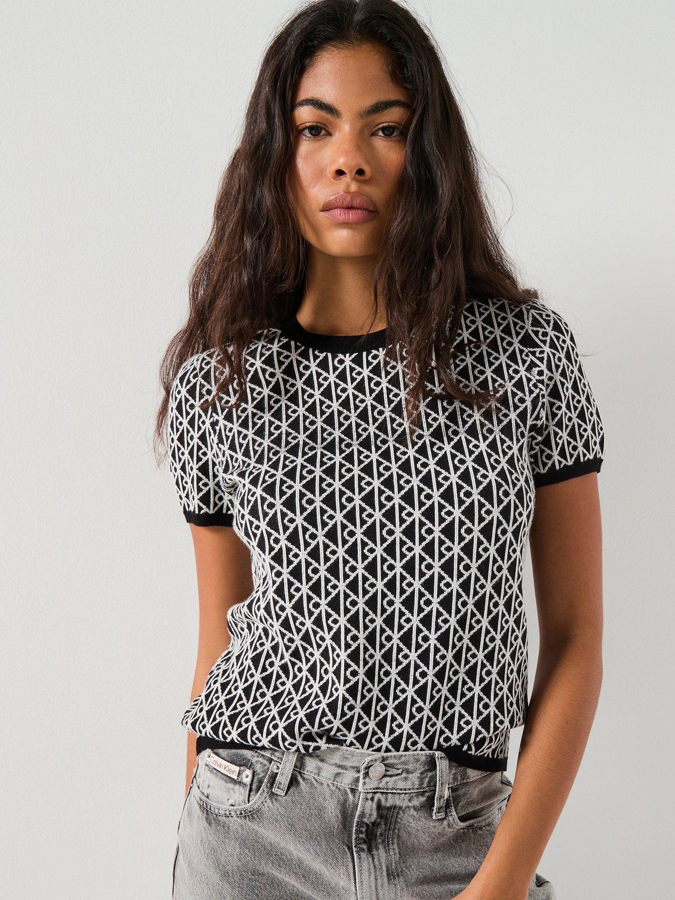  image of calvin-klein-jeans-monogram-short-sleeve-top-black