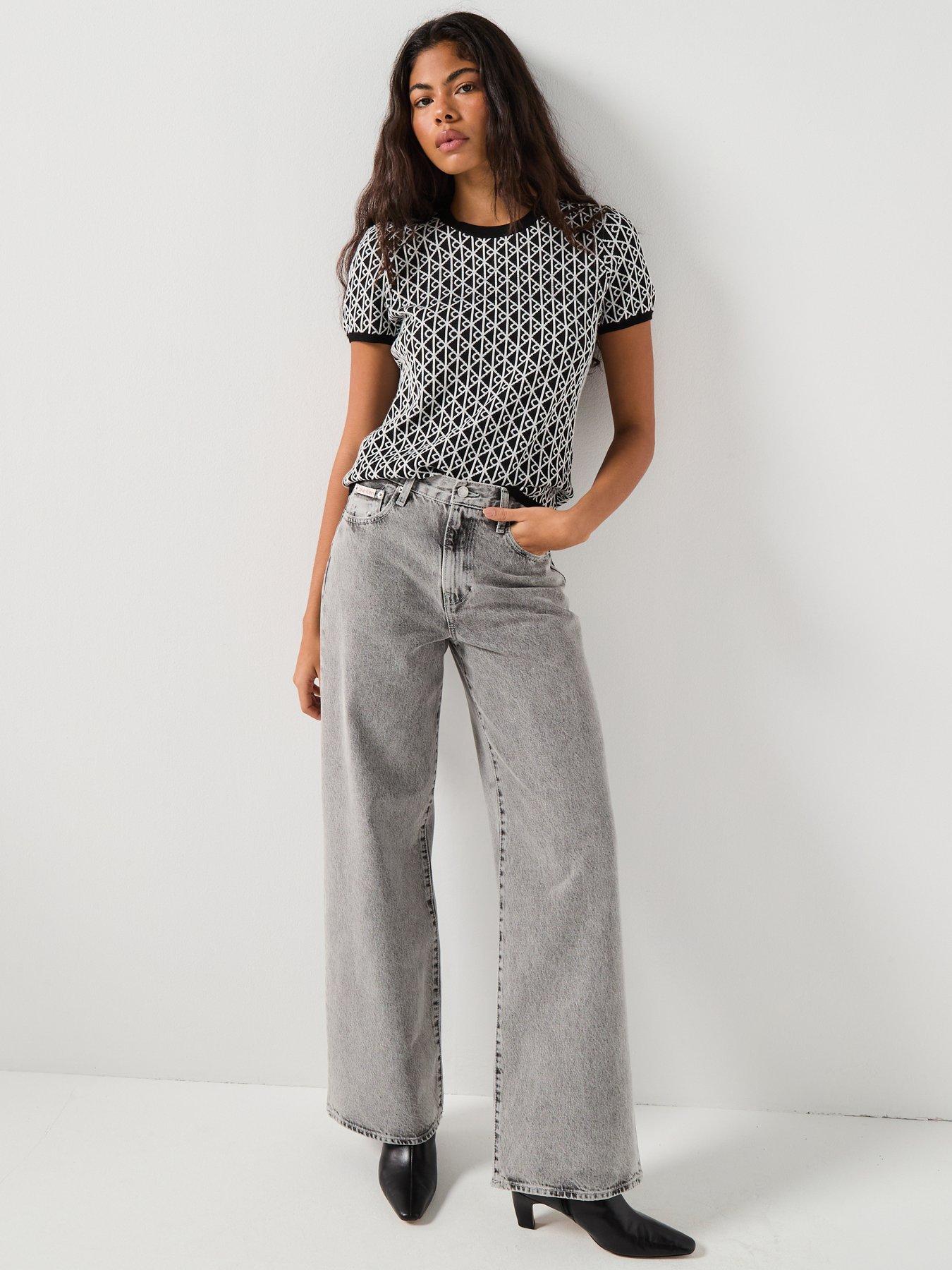  image of calvin-klein-jeans-monogram-short-sleeve-top-black