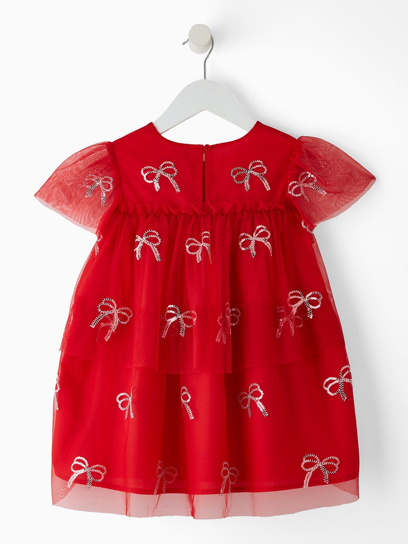 Image 2 of 5 of The Very Collection Girls Sequin Bow Party Dress - Red