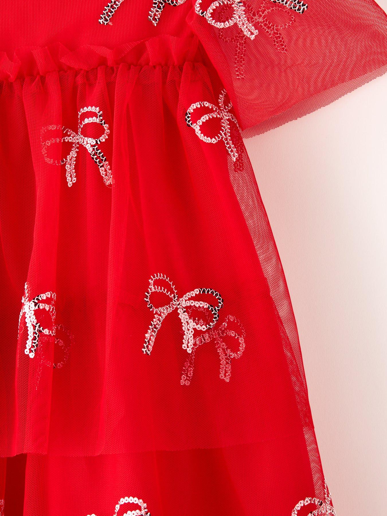 Image 5 of 5 of The Very Collection Girls Sequin Bow Party Dress - Red