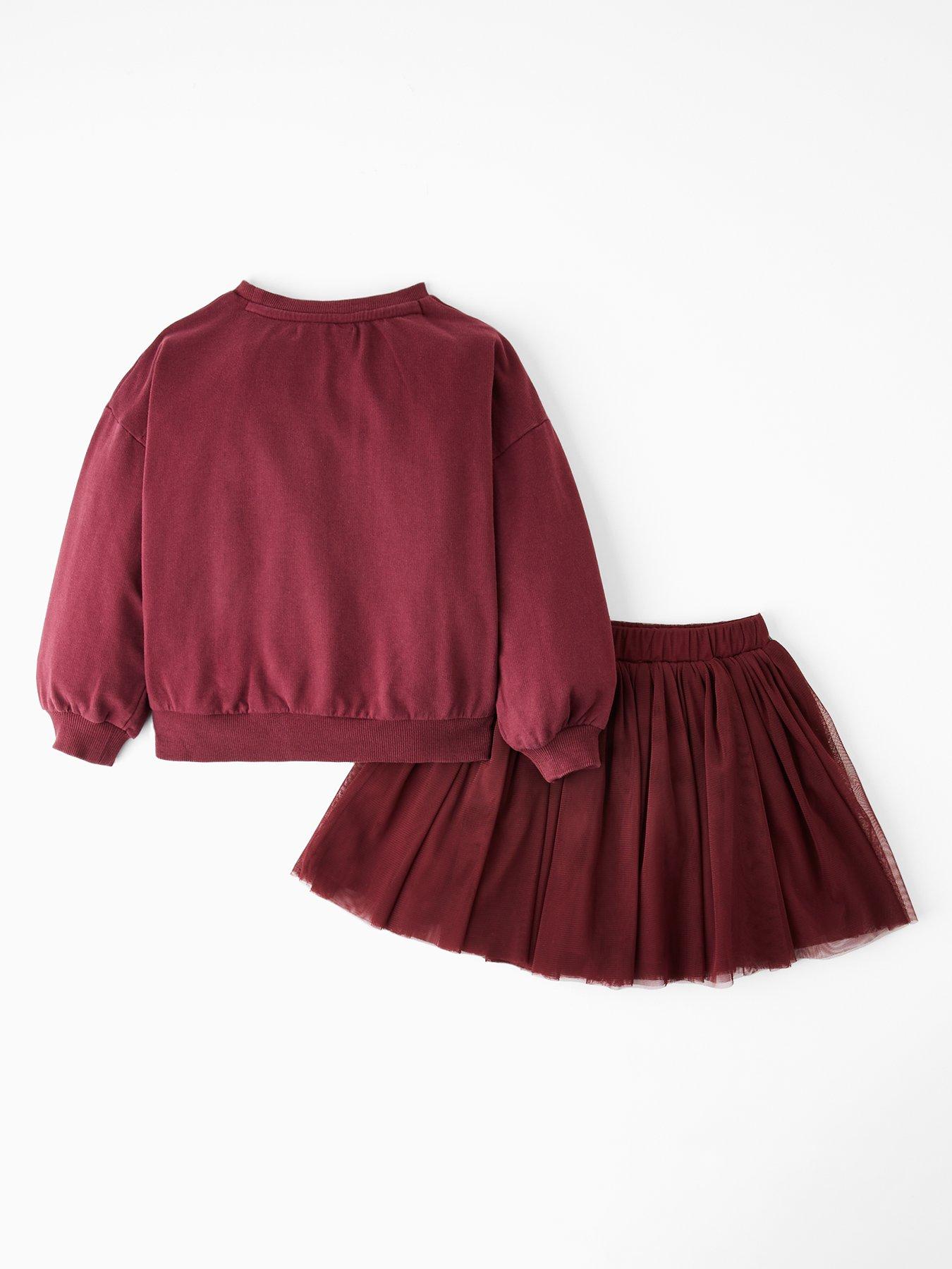  image of the-very-collection-girls-sweatshirt-and-tulle-skirt-burgundyred