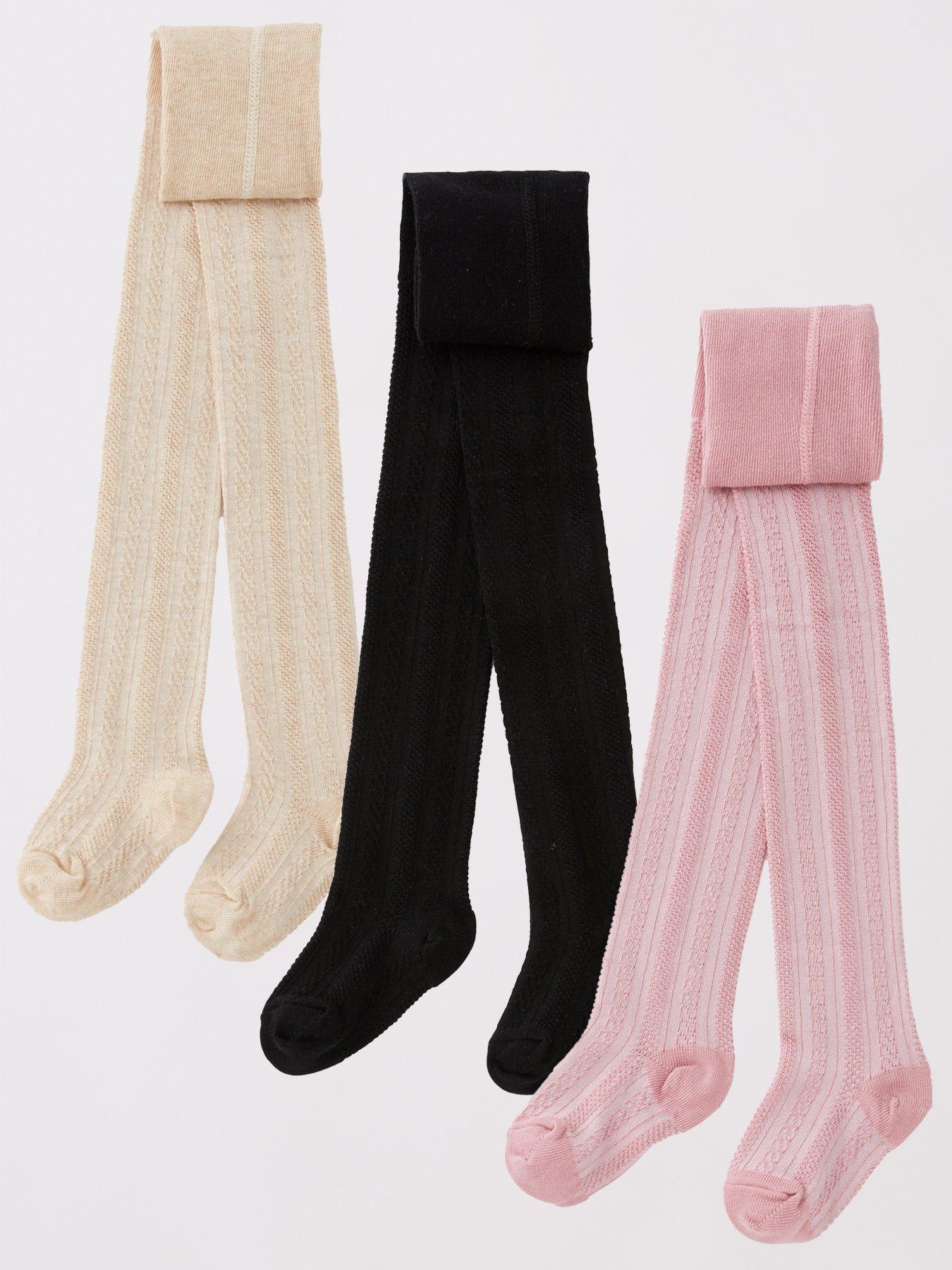 The Very Collection Girls Basic 3 Pack Cable Tights - Black/cream/pink ...