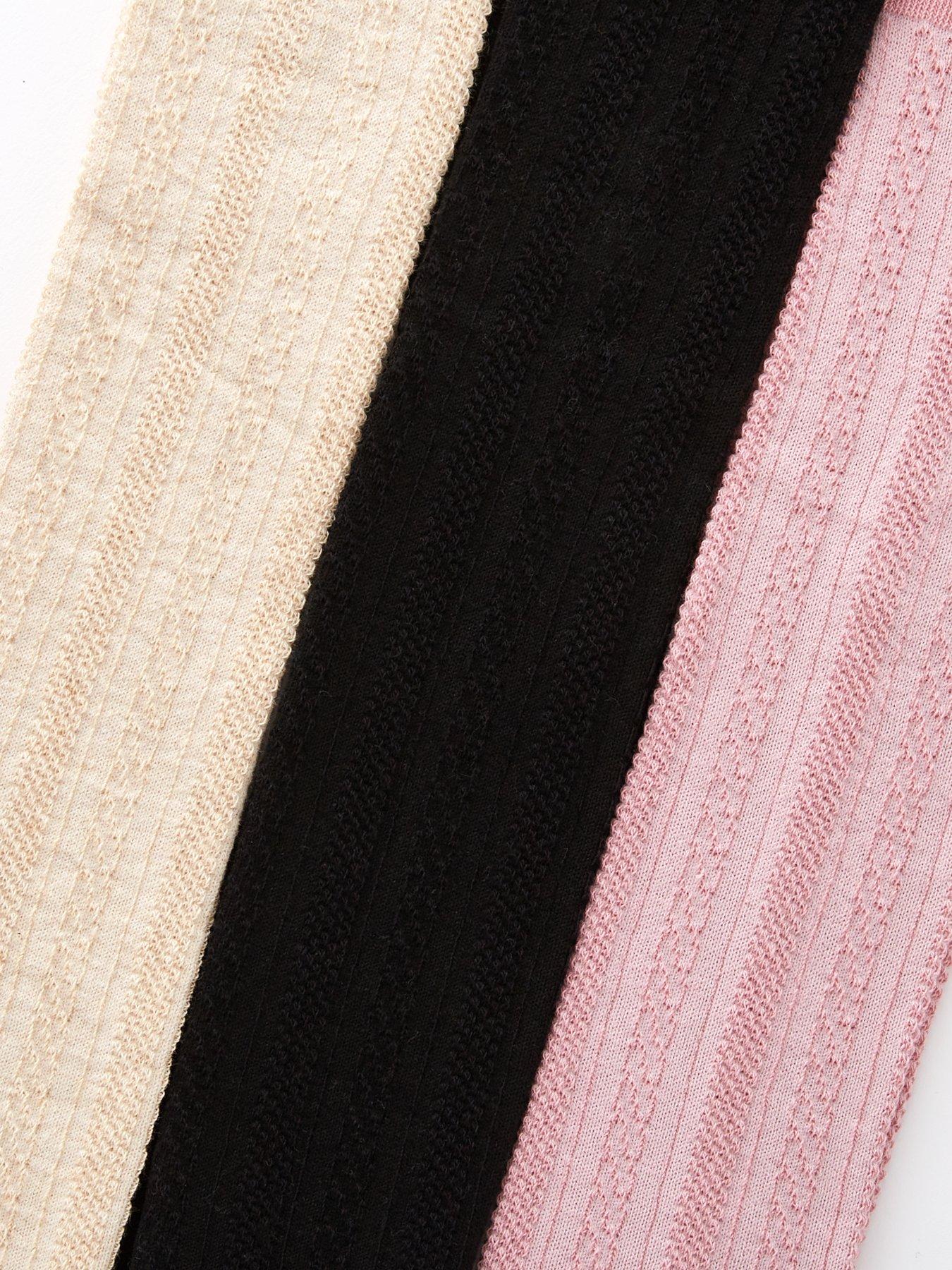 The Very Collection Girls Basic 3 Pack Cable Tights - Black/cream/pink ...