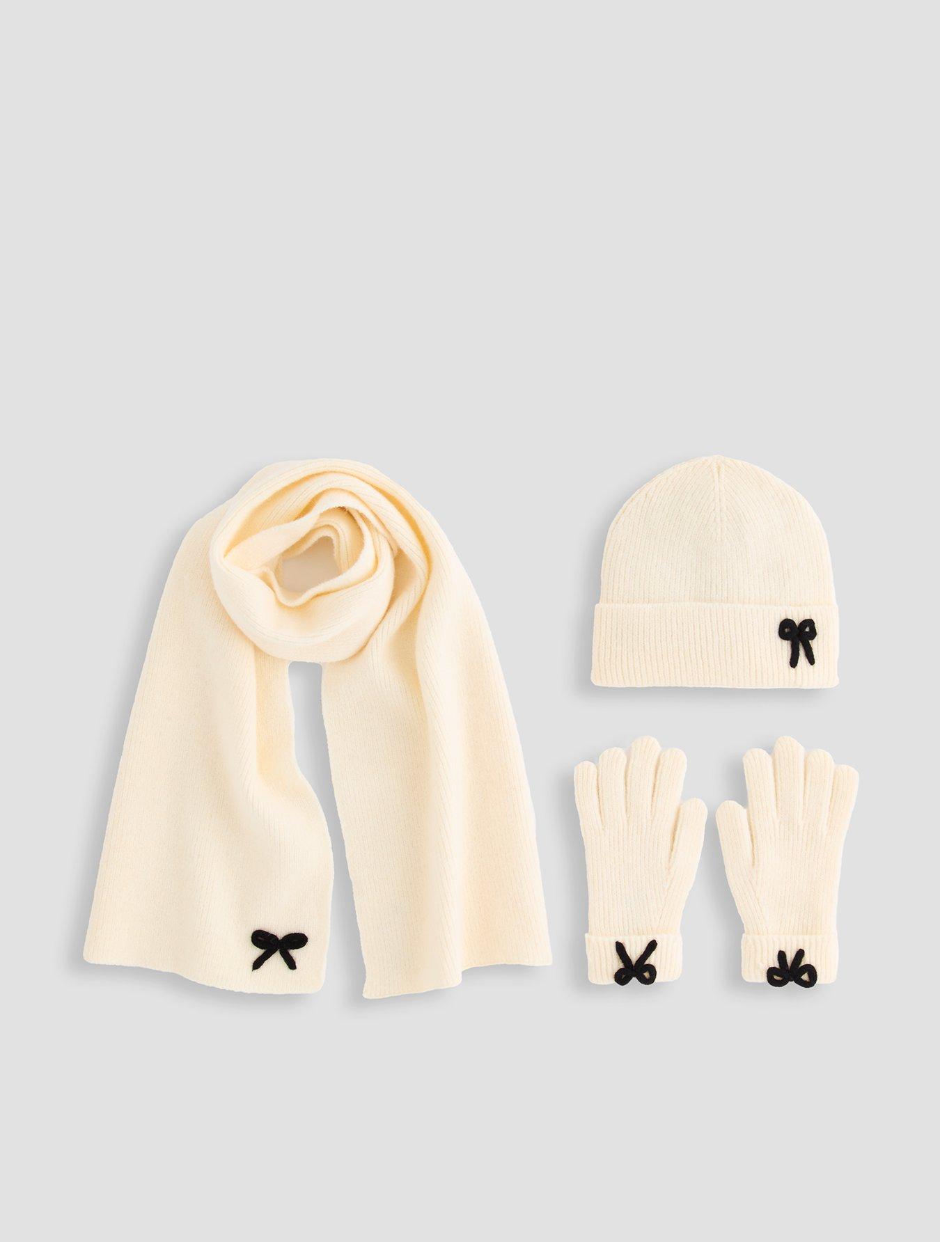The Very Collection Kids Bow Hat, Scarf and Gloves 3-Piece Set - Cream