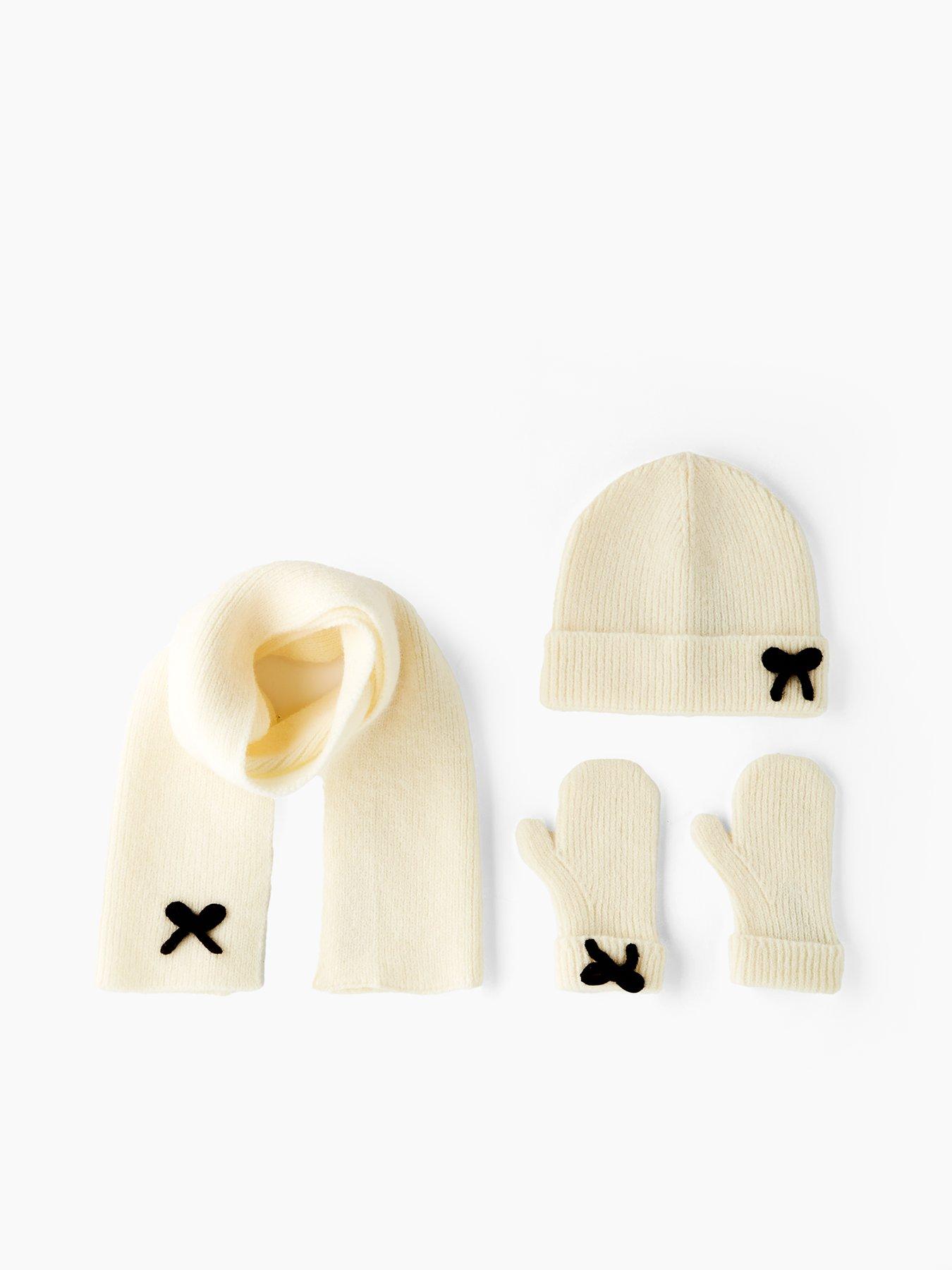 Image 1 of 4 of The Very Collection Kids Bow Hat, Scarf and Gloves&nbsp;3-Piece Set&nbsp;- Cream
