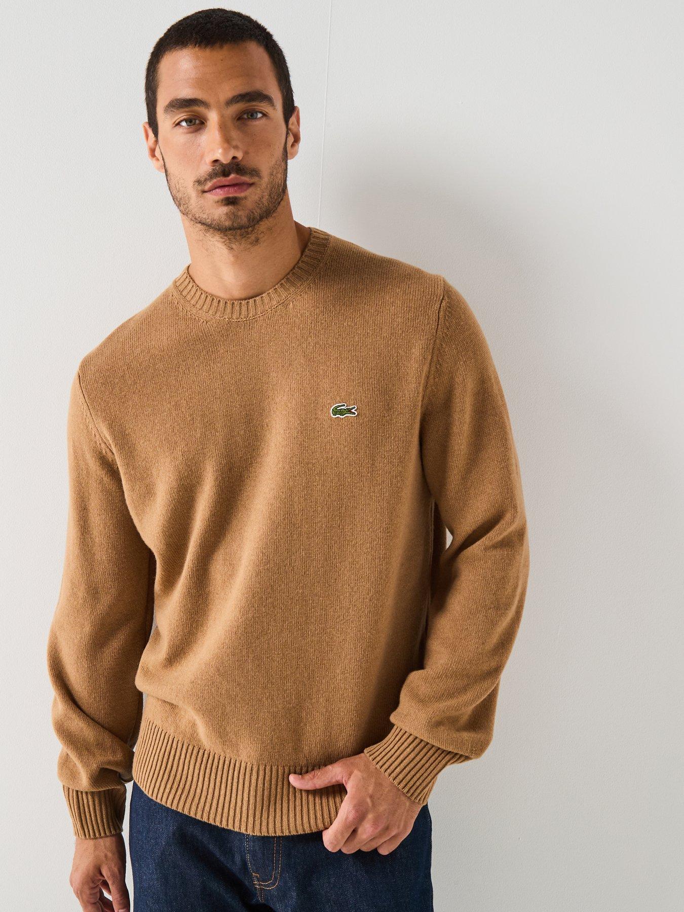 Lacoste 100% Wool Knitted Crew Jumper - Brown