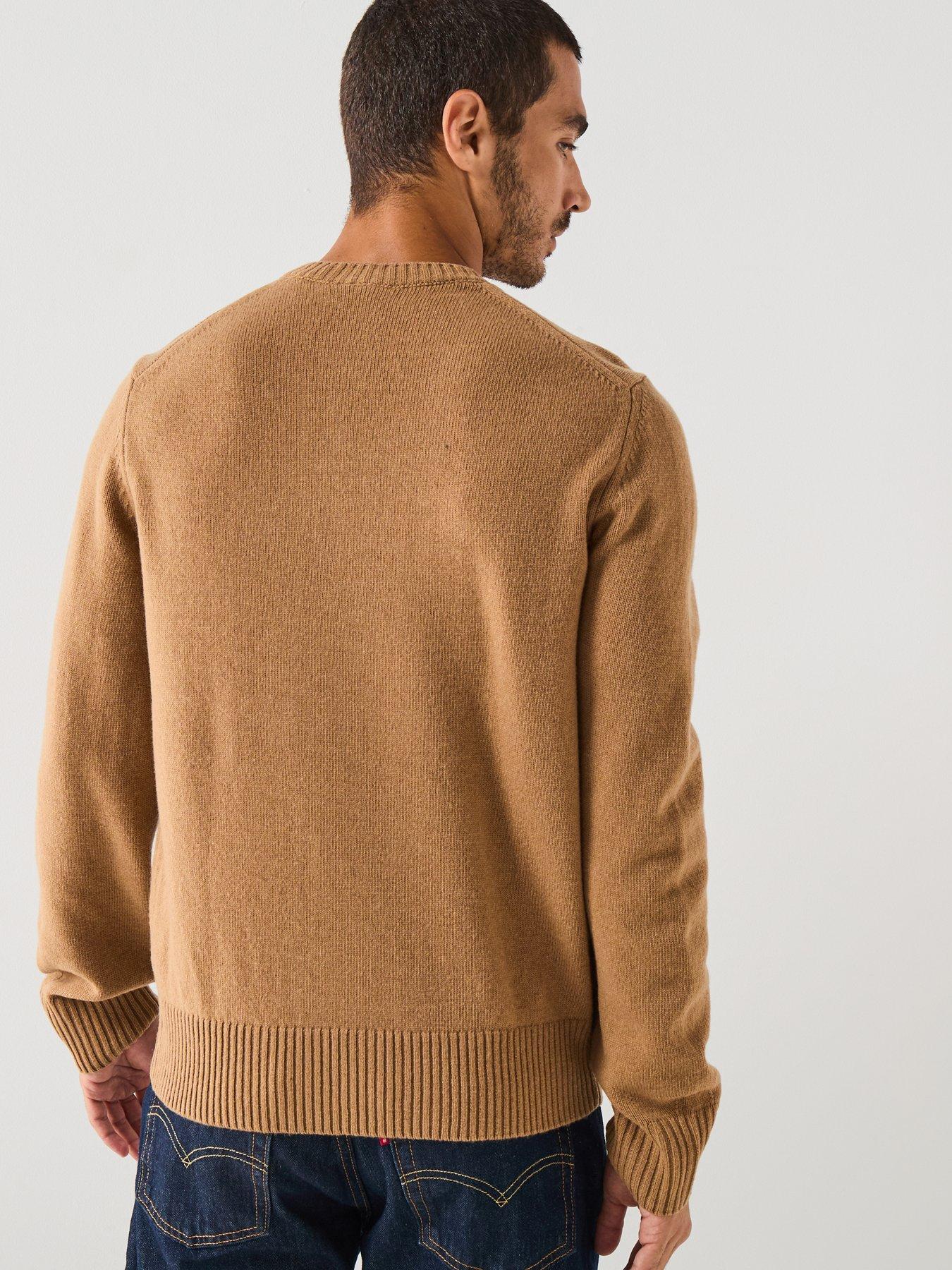  image of lacoste-100-wool-knitted-crew-jumper-brown