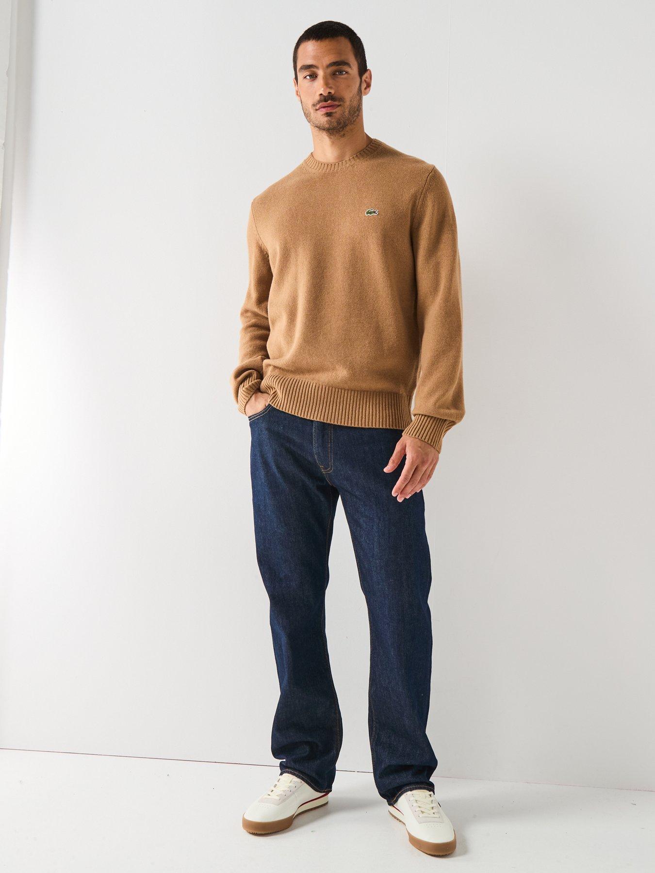  image of lacoste-100-wool-knitted-crew-jumper-brown