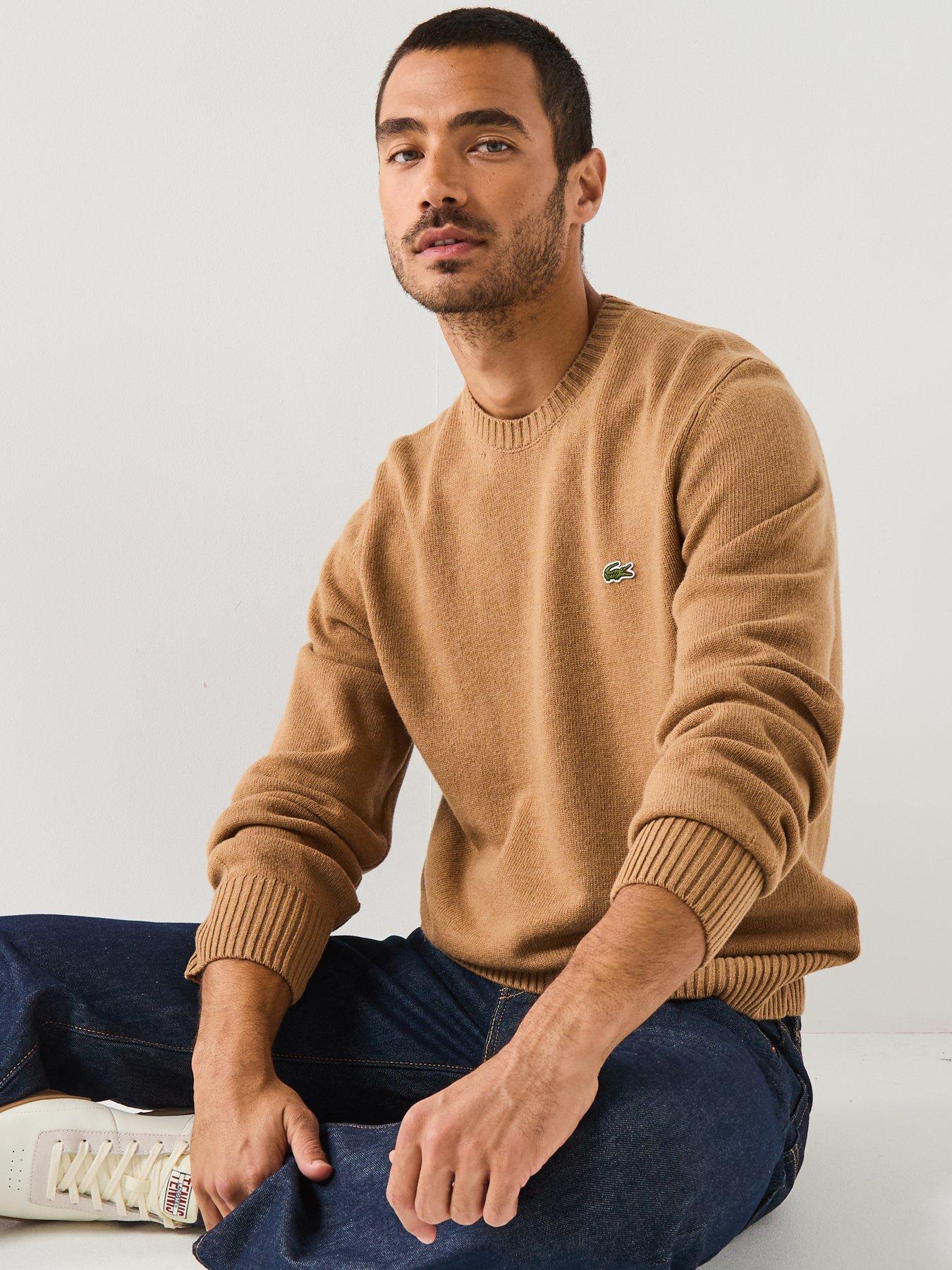  image of lacoste-100-wool-knitted-crew-jumper-brown