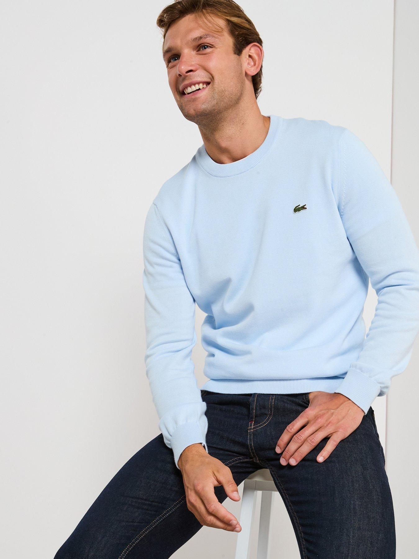 Image 1 of 6 of Lacoste Cotton Jersey Crew Neck Knitted Jumper- Light Blue