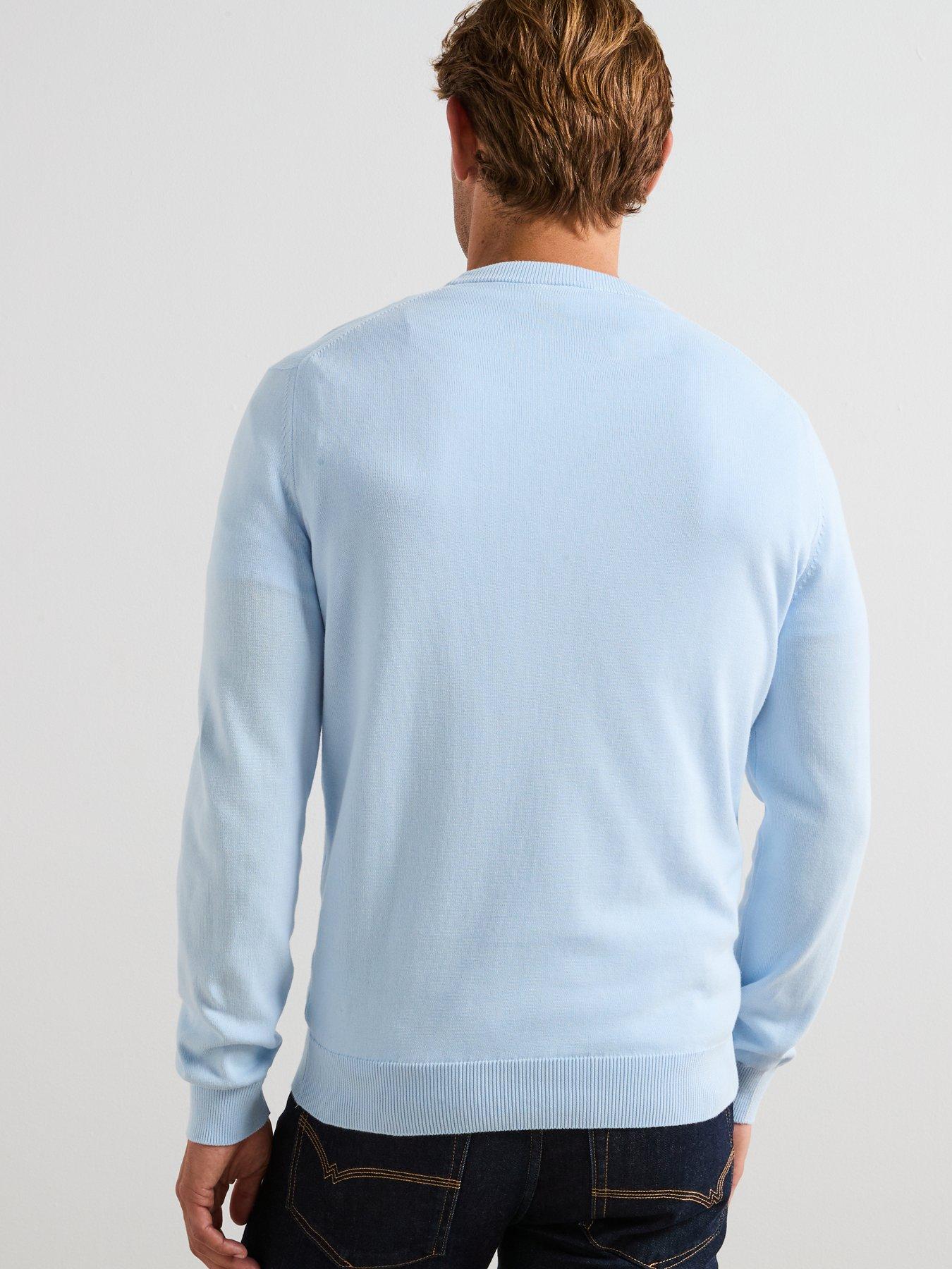 Image 2 of 6 of Lacoste Cotton Jersey Crew Neck Knitted Jumper- Light Blue