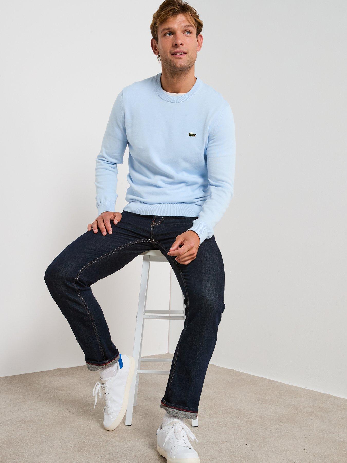Image 5 of 6 of Lacoste Cotton Jersey Crew Neck Knitted Jumper- Light Blue