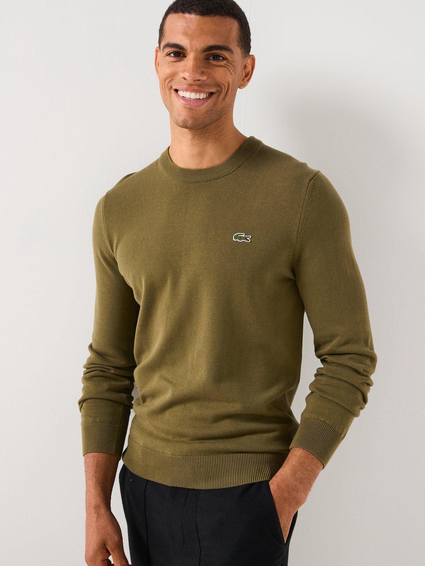 Lacoste Cotton Jersey Crew Neck Knitted Jumper- Khaki