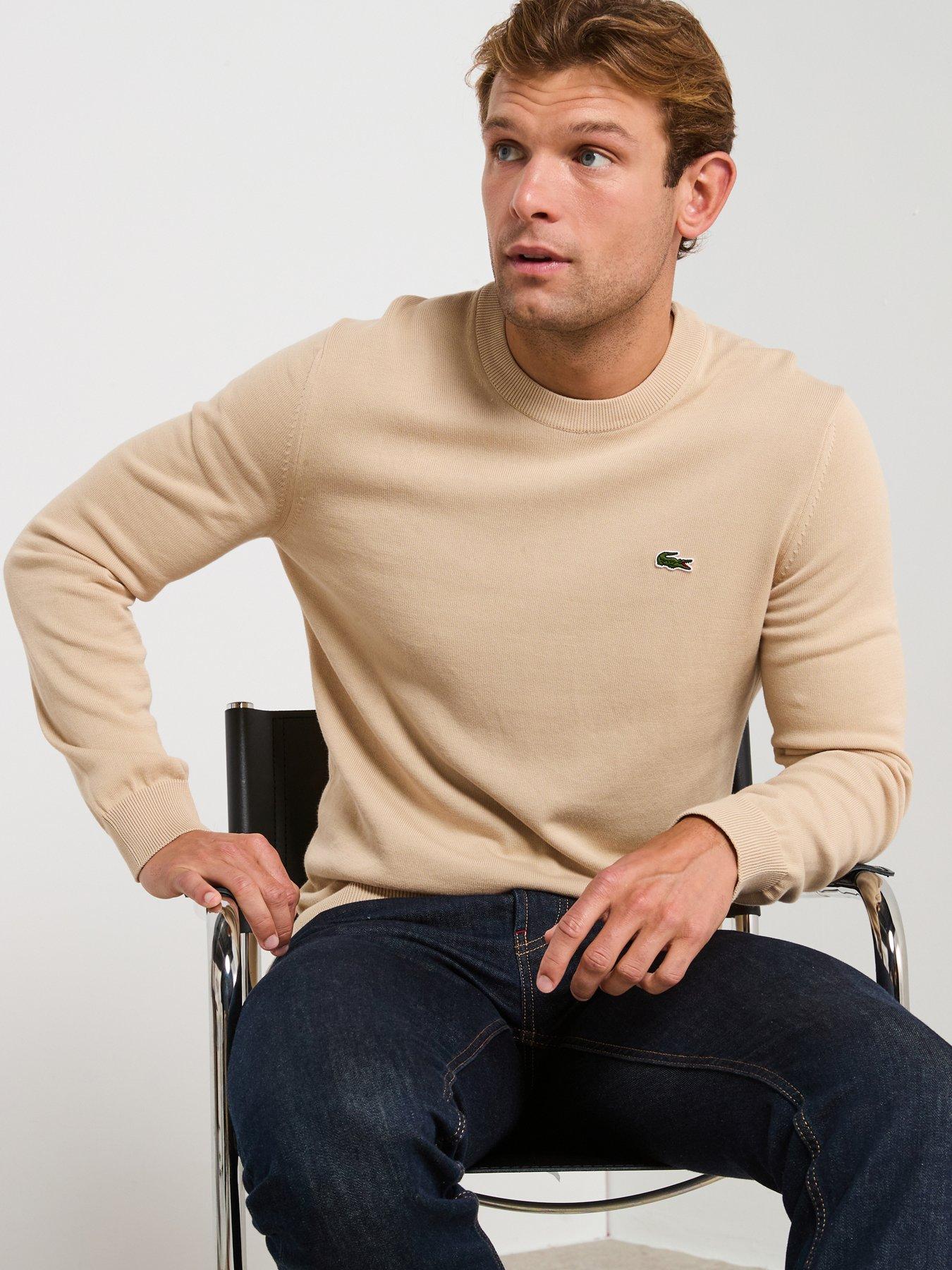 Image 1 of 6 of Lacoste Cotton Jersey Crew Neck Knitted Jumper- Beige