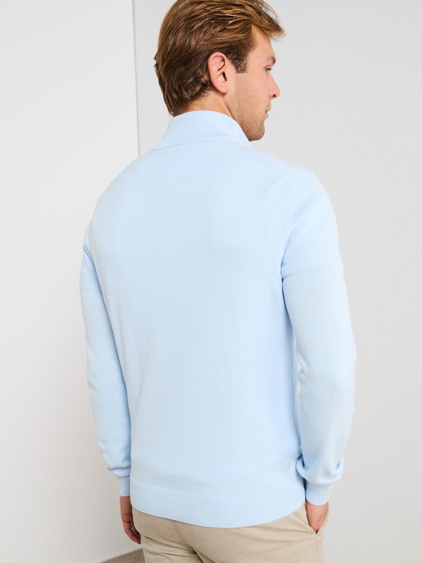 Image 2 of 6 of Lacoste 1/4 Zip Regular Fit High Neck Knitted Jumper&nbsp;- Light Blue