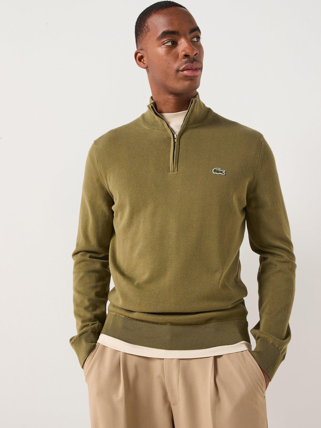 Image 1 of 6 of Lacoste 1/4 Zip Regular Fit High Neck Knitted Jumper&nbsp;- Khaki