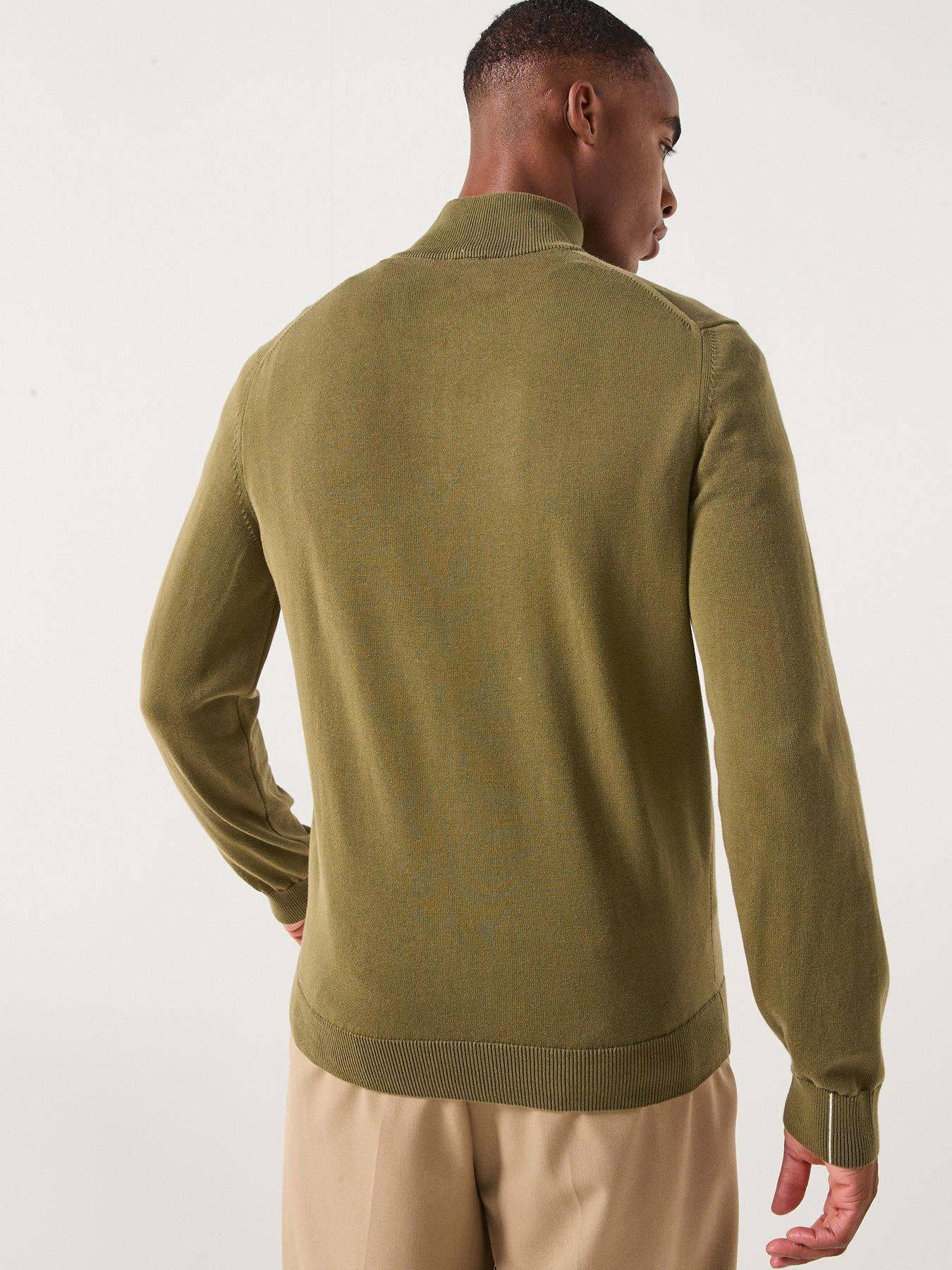 Image 2 of 6 of Lacoste 1/4 Zip Regular Fit High Neck Knitted Jumper&nbsp;- Khaki