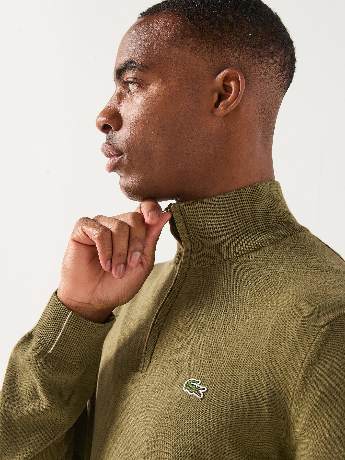 Image 4 of 6 of Lacoste 1/4 Zip Regular Fit High Neck Knitted Jumper&nbsp;- Khaki
