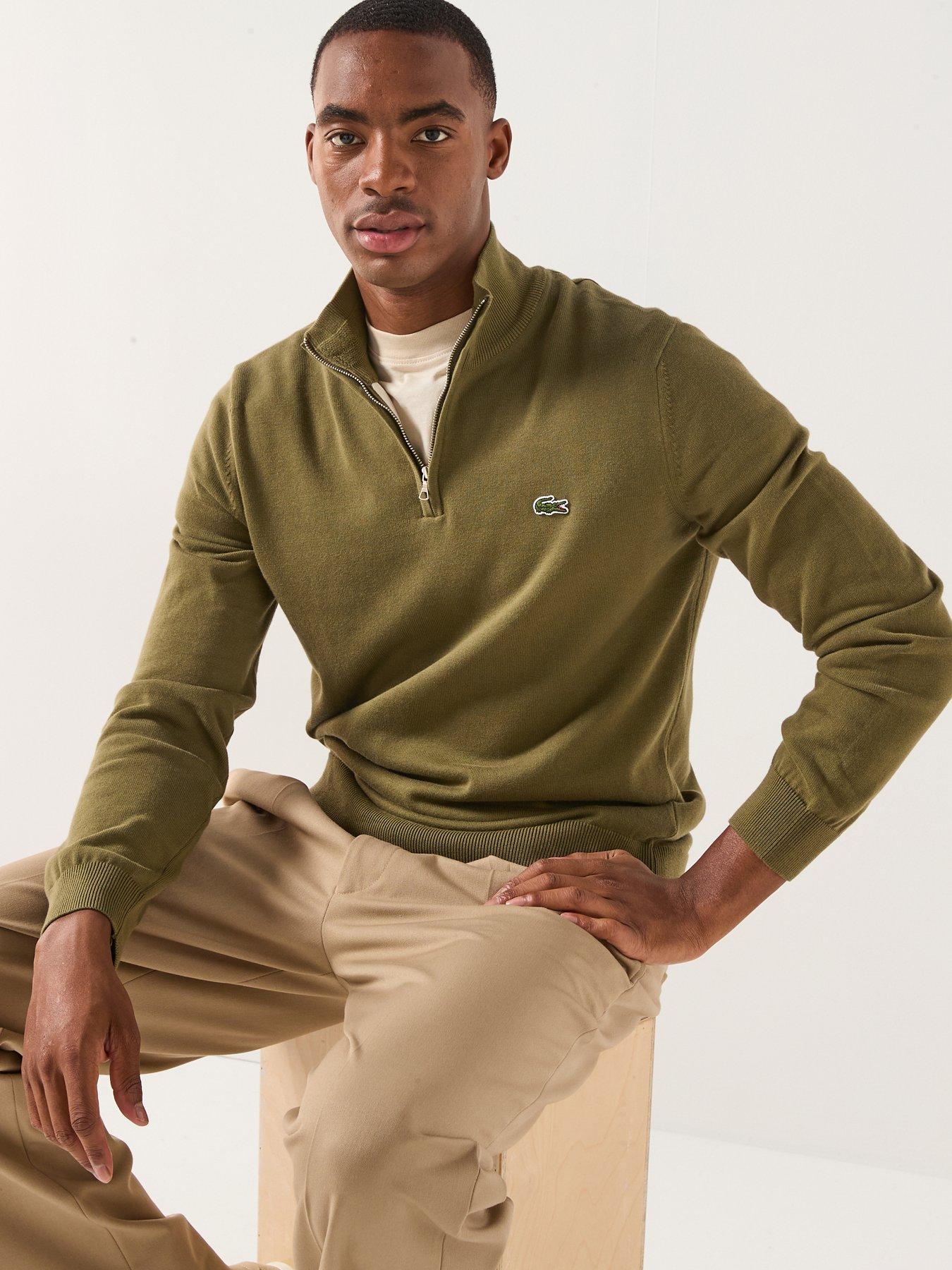 Image 5 of 6 of Lacoste 1/4 Zip Regular Fit High Neck Knitted Jumper&nbsp;- Khaki