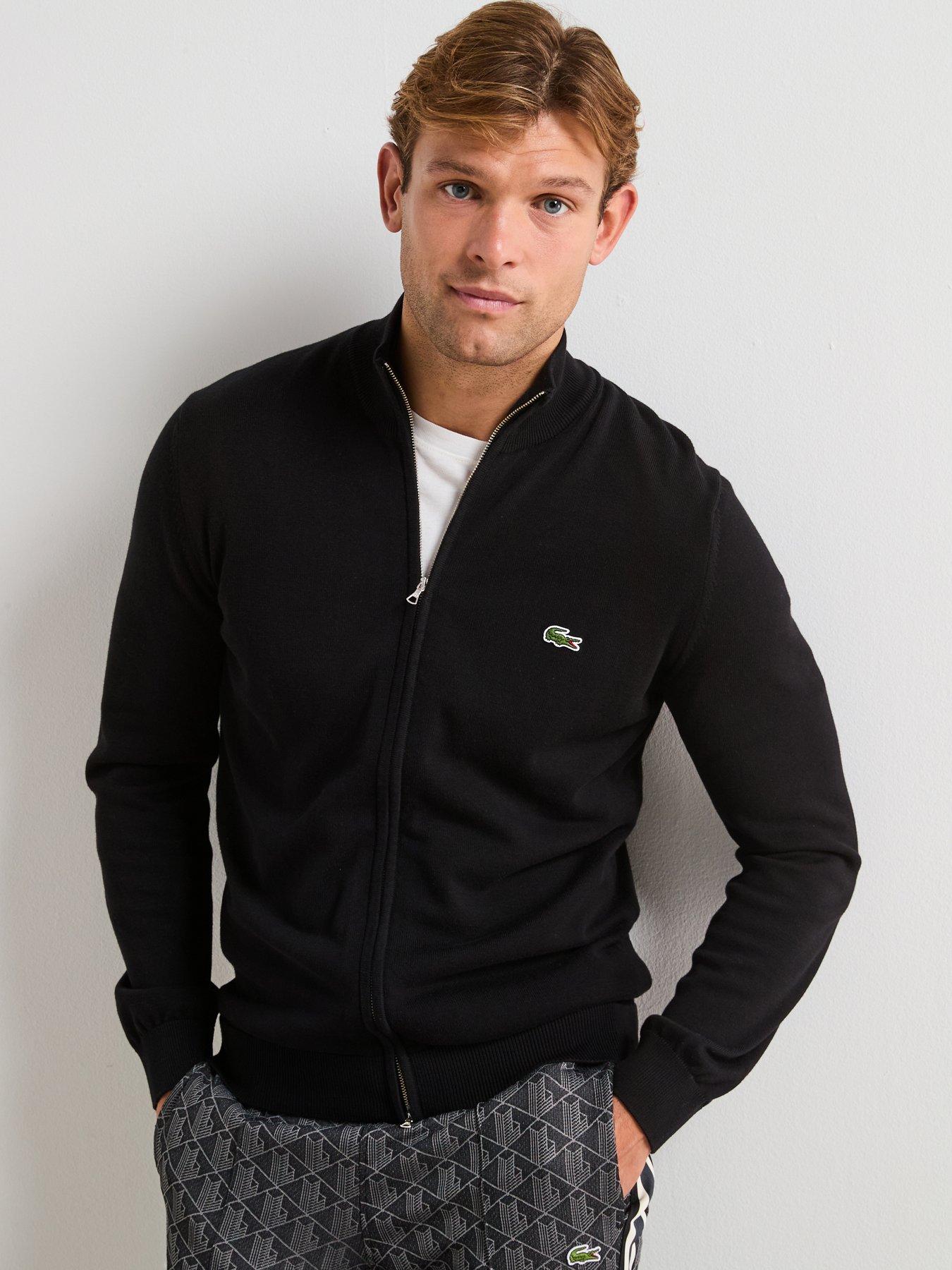 Lacoste Full Zip Regular Fit High Neck Knitted Jumper- Black