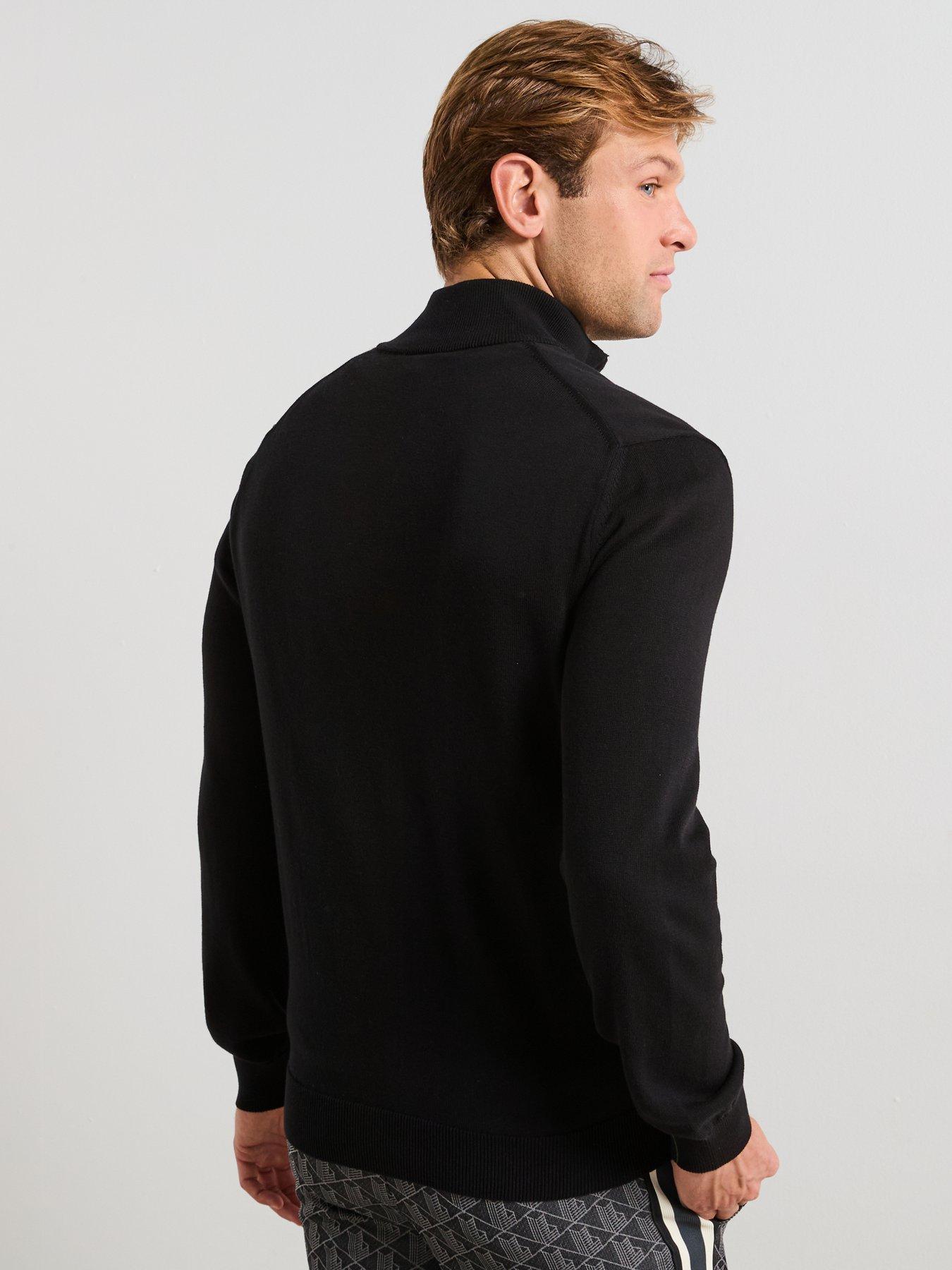  image of lacoste-full-zip-regular-fit-high-neck-knitted-jumper--black